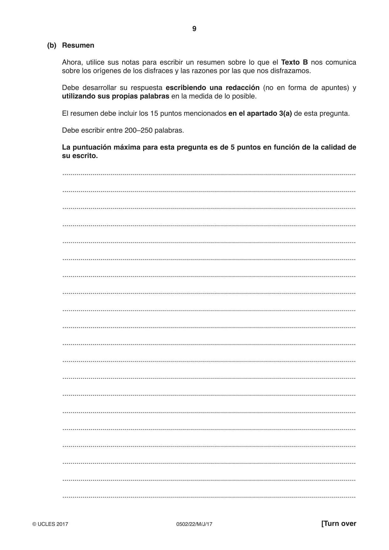 Cambridge IGCSE Spanish - First Language 0502 2017 May/June Paper 2 · Variant 2 question paper, page 9 of 12