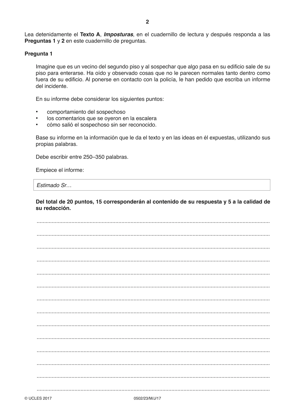 Cambridge IGCSE Spanish - First Language 0502 2017 May/June Paper 2 · Variant 3 question paper, page 2 of 12