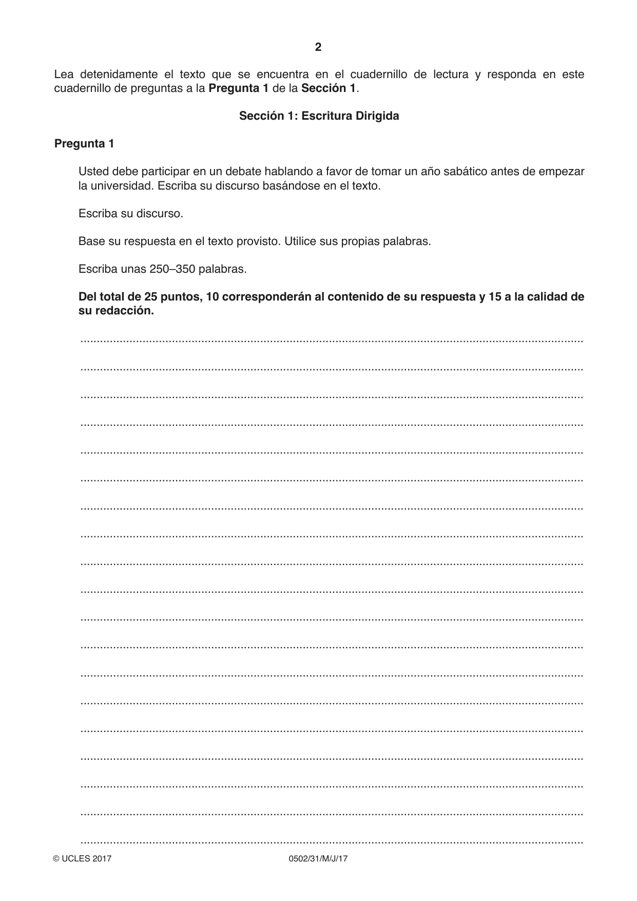 Cambridge IGCSE Spanish - First Language 0502 2017 May/June Paper 3 · Variant 1 question paper, page 2 of 12