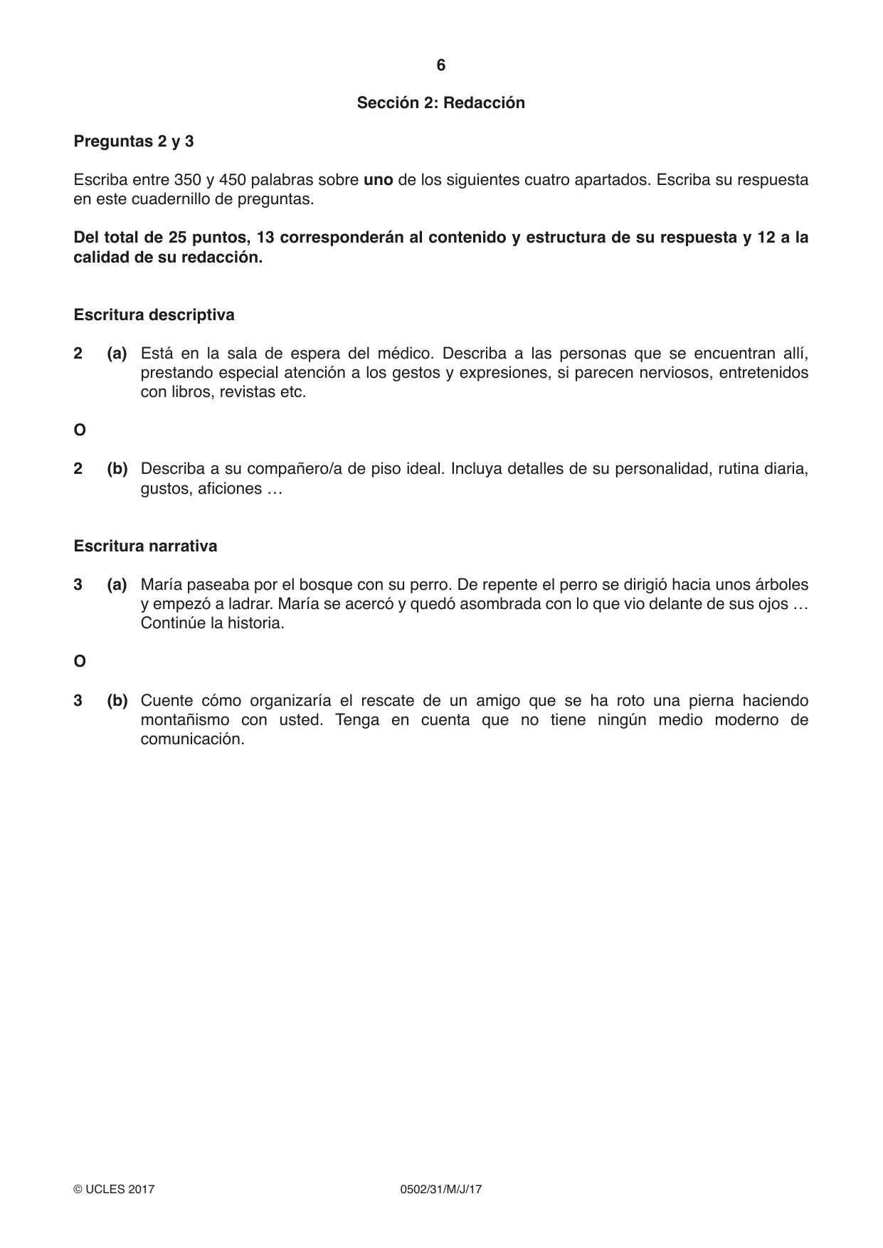 Cambridge IGCSE Spanish - First Language 0502 2017 May/June Paper 3 · Variant 1 question paper, page 6 of 12