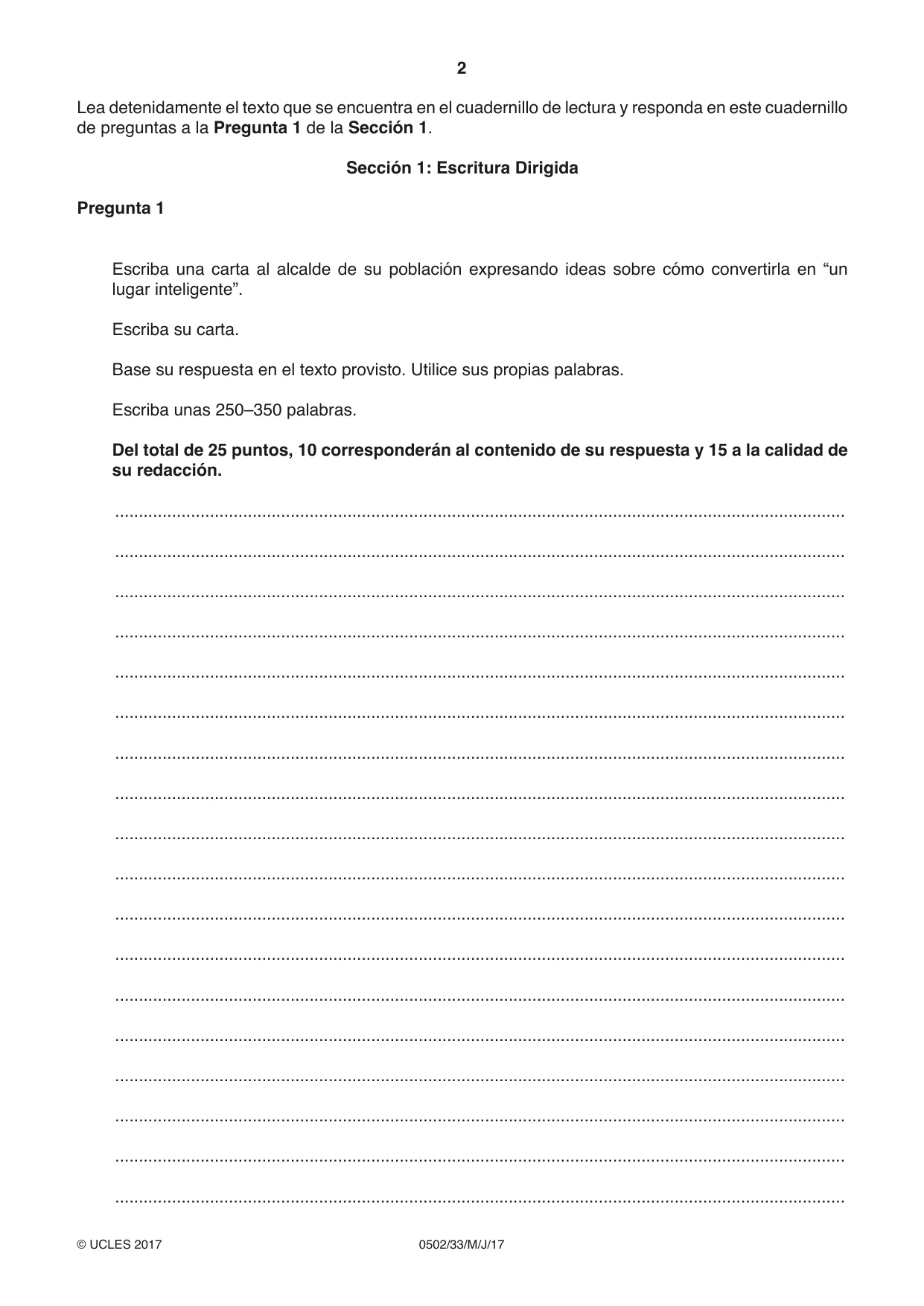Cambridge IGCSE Spanish - First Language 0502 2017 May/June Paper 3 · Variant 3 question paper, page 2 of 12