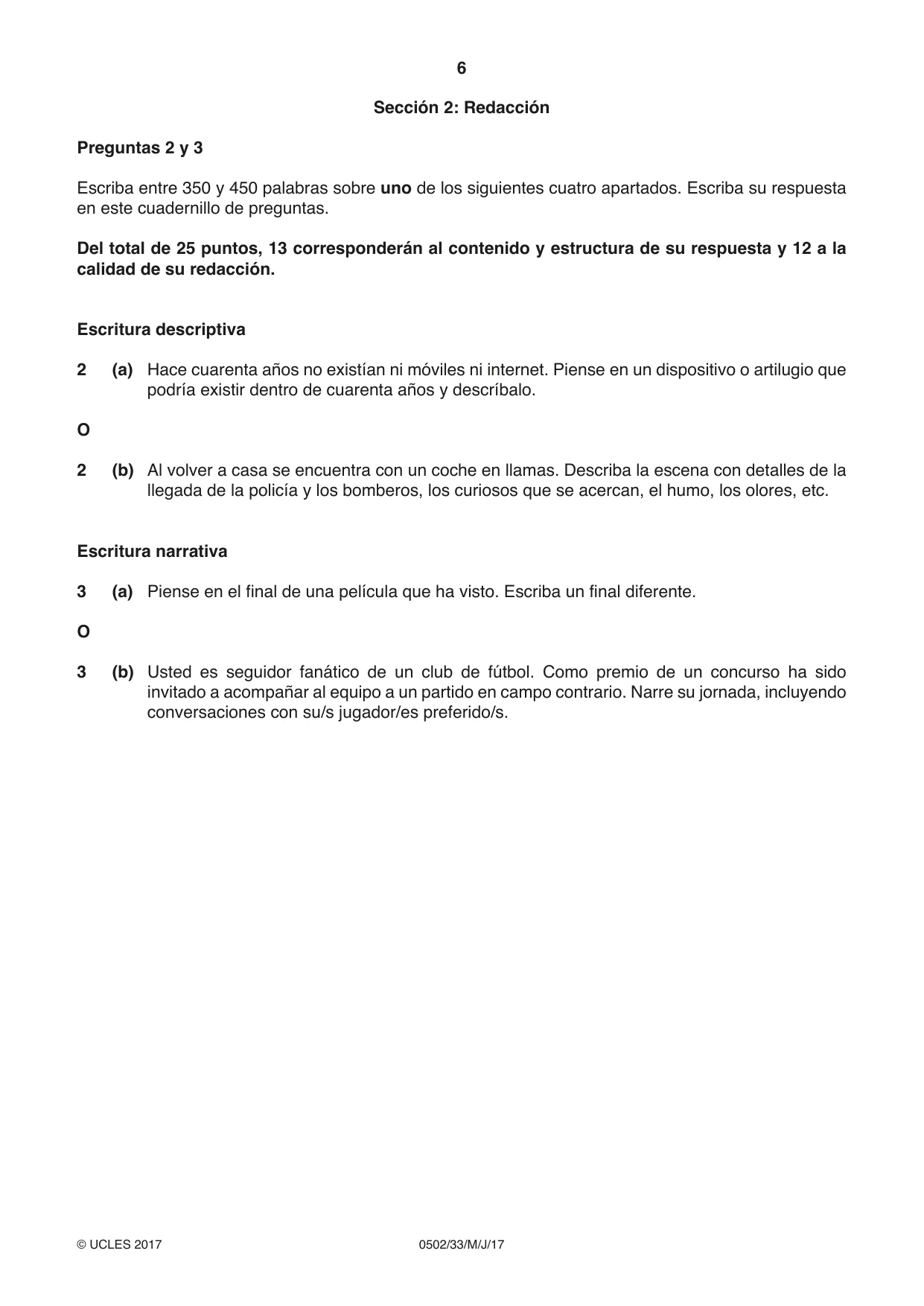 Cambridge IGCSE Spanish - First Language 0502 2017 May/June Paper 3 · Variant 3 question paper, page 6 of 12