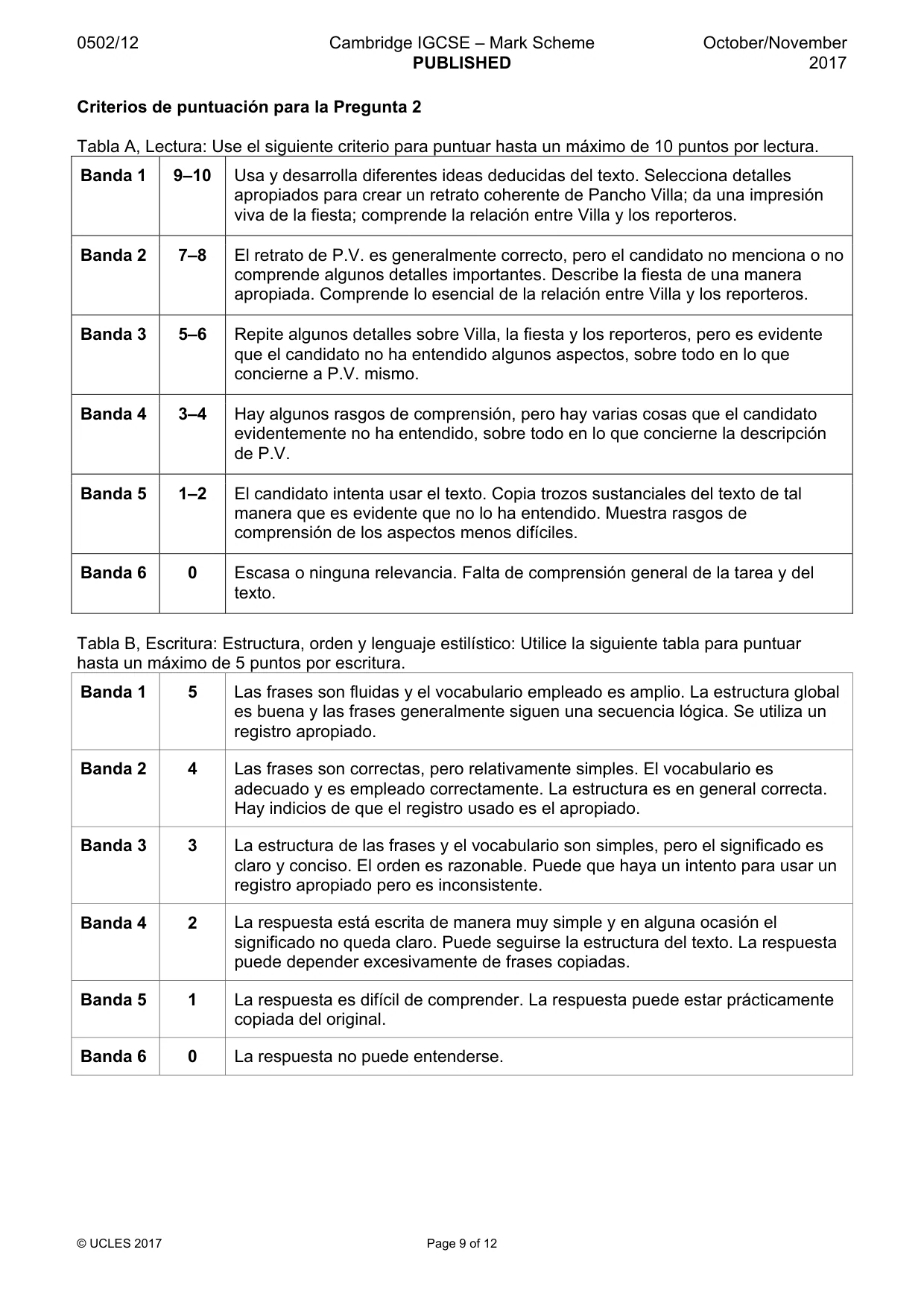 Mark scheme, page 9 of 12