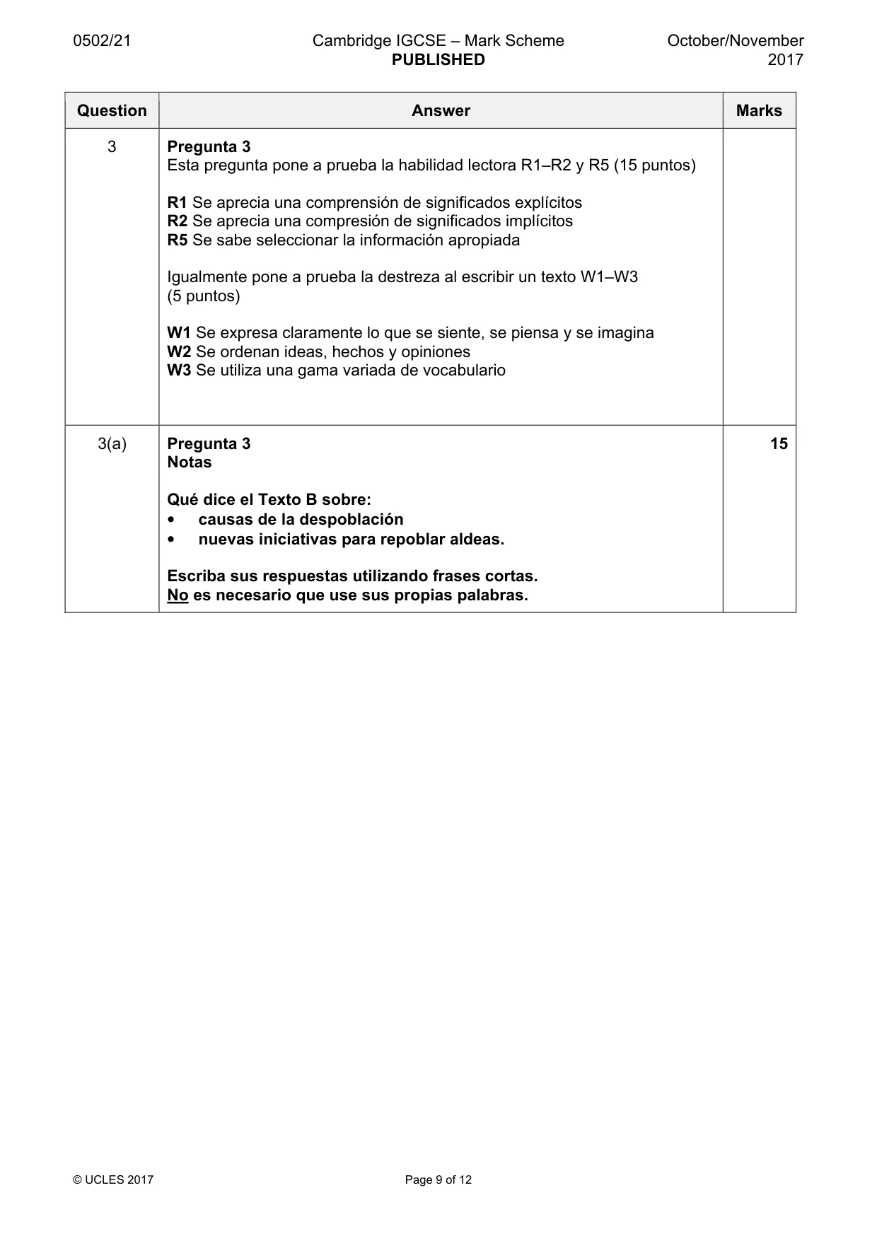 Mark scheme, page 9 of 12