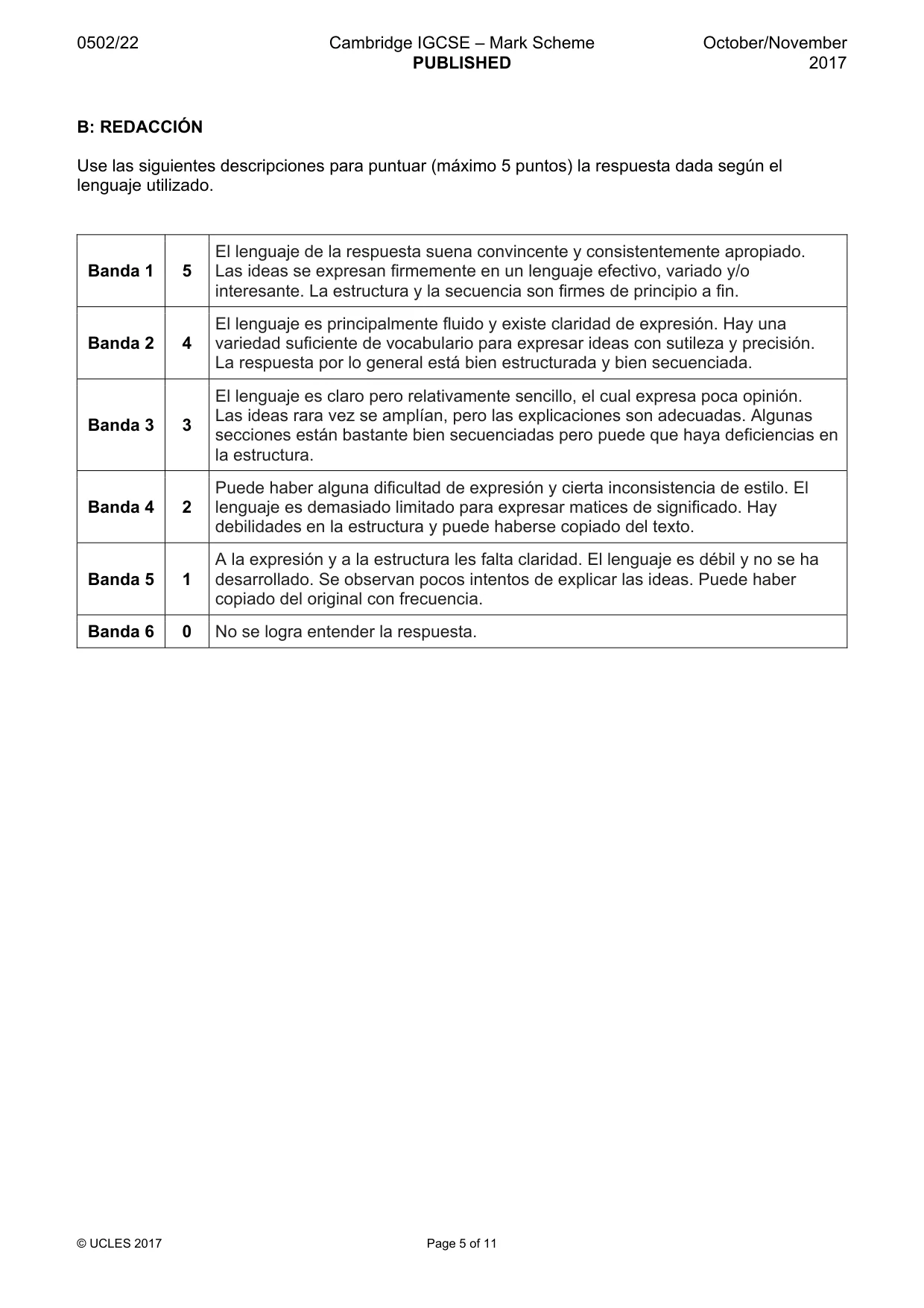 Mark scheme, page 5 of 11