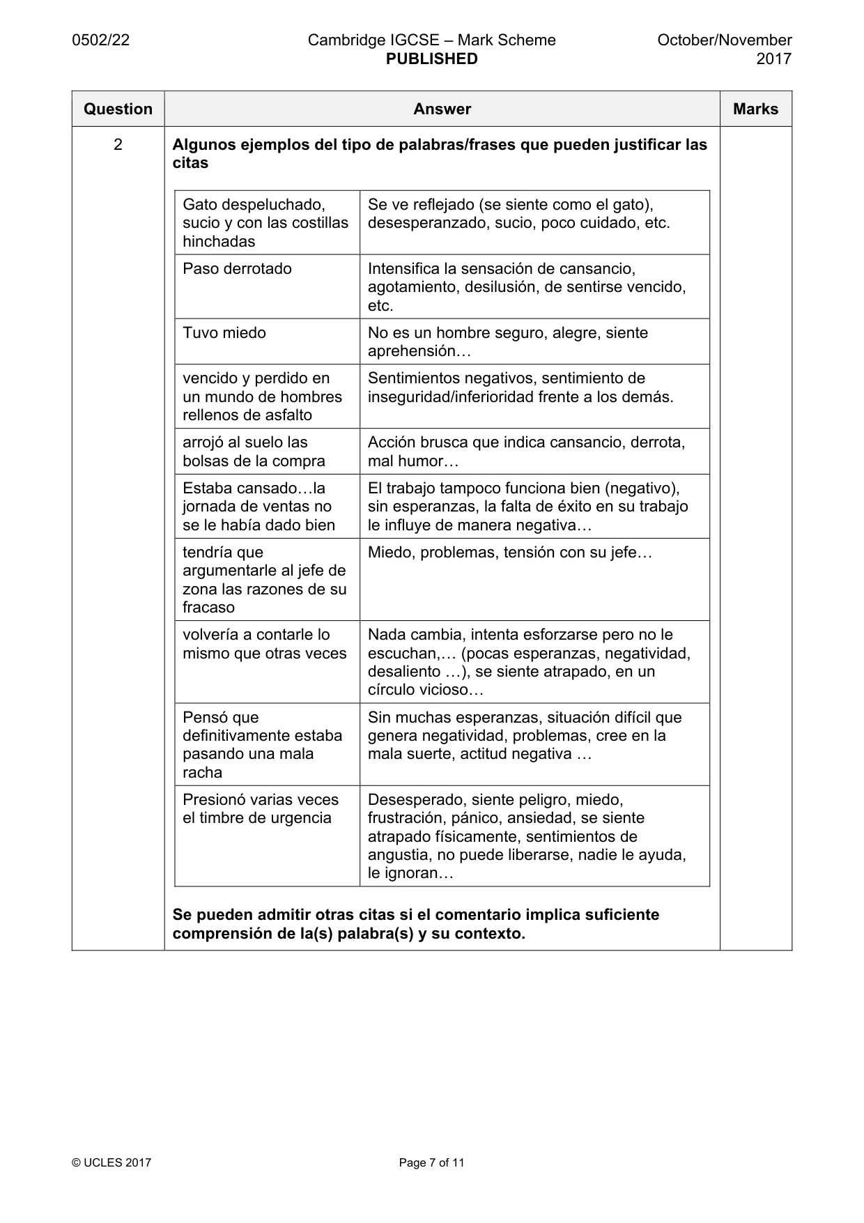 Mark scheme, page 7 of 11