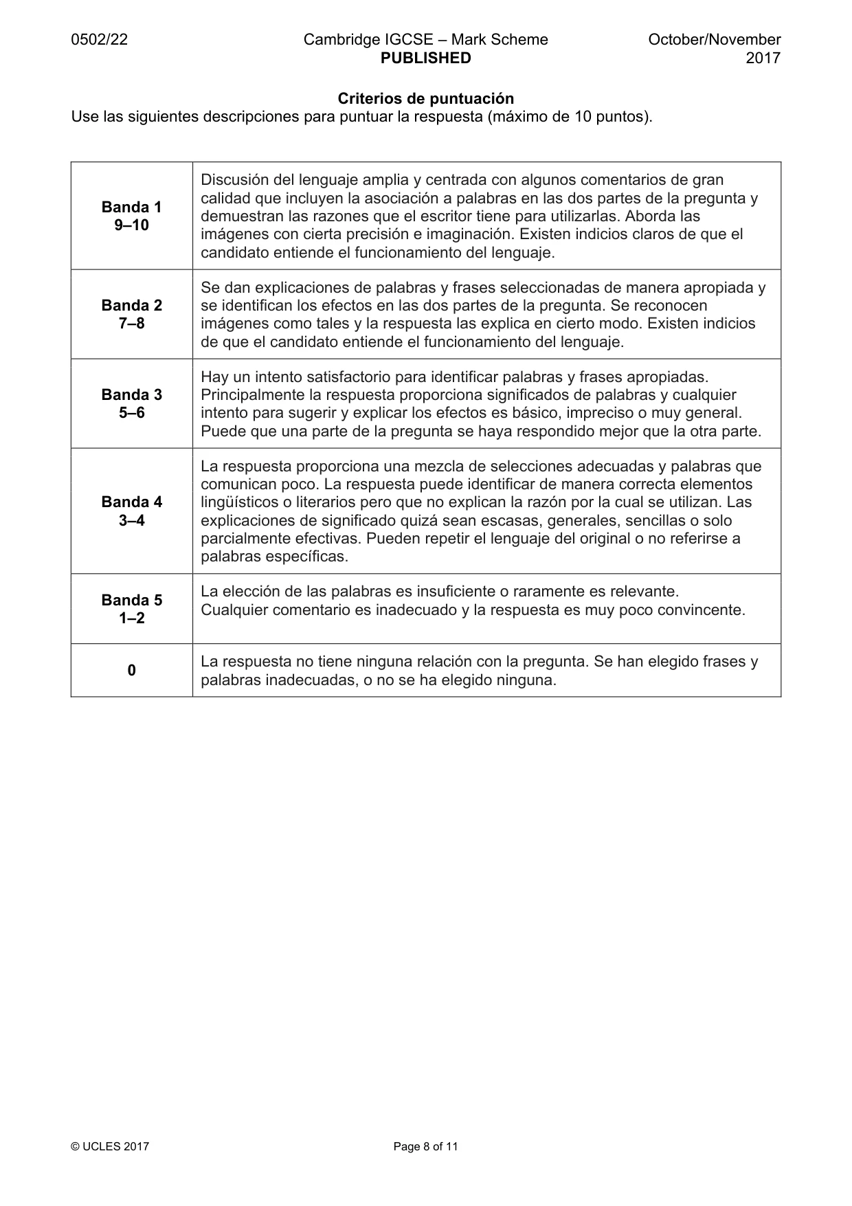Mark scheme, page 8 of 11