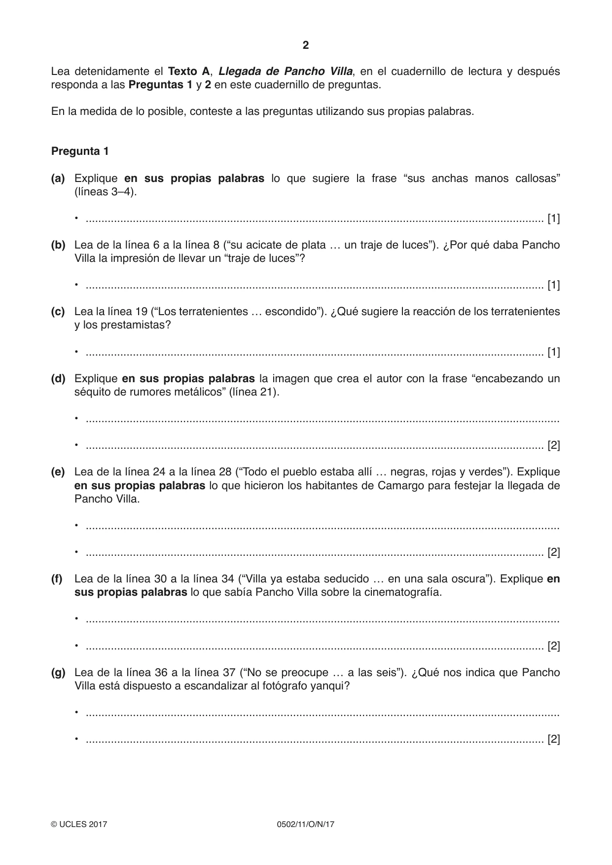 Cambridge IGCSE Spanish - First Language 0502 2017 Oct/Nov Paper 1 · Variant 1 question paper, page 2 of 12