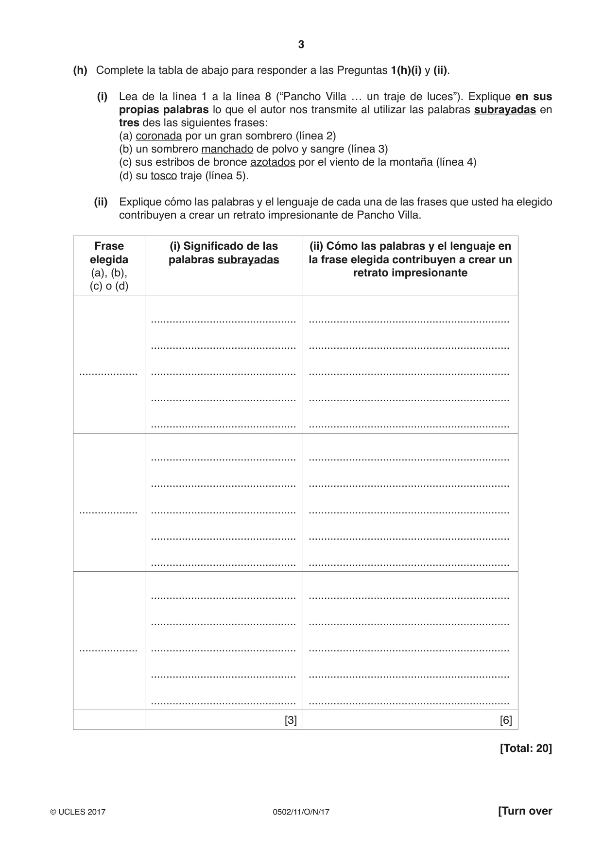 Cambridge IGCSE Spanish - First Language 0502 2017 Oct/Nov Paper 1 · Variant 1 question paper, page 3 of 12