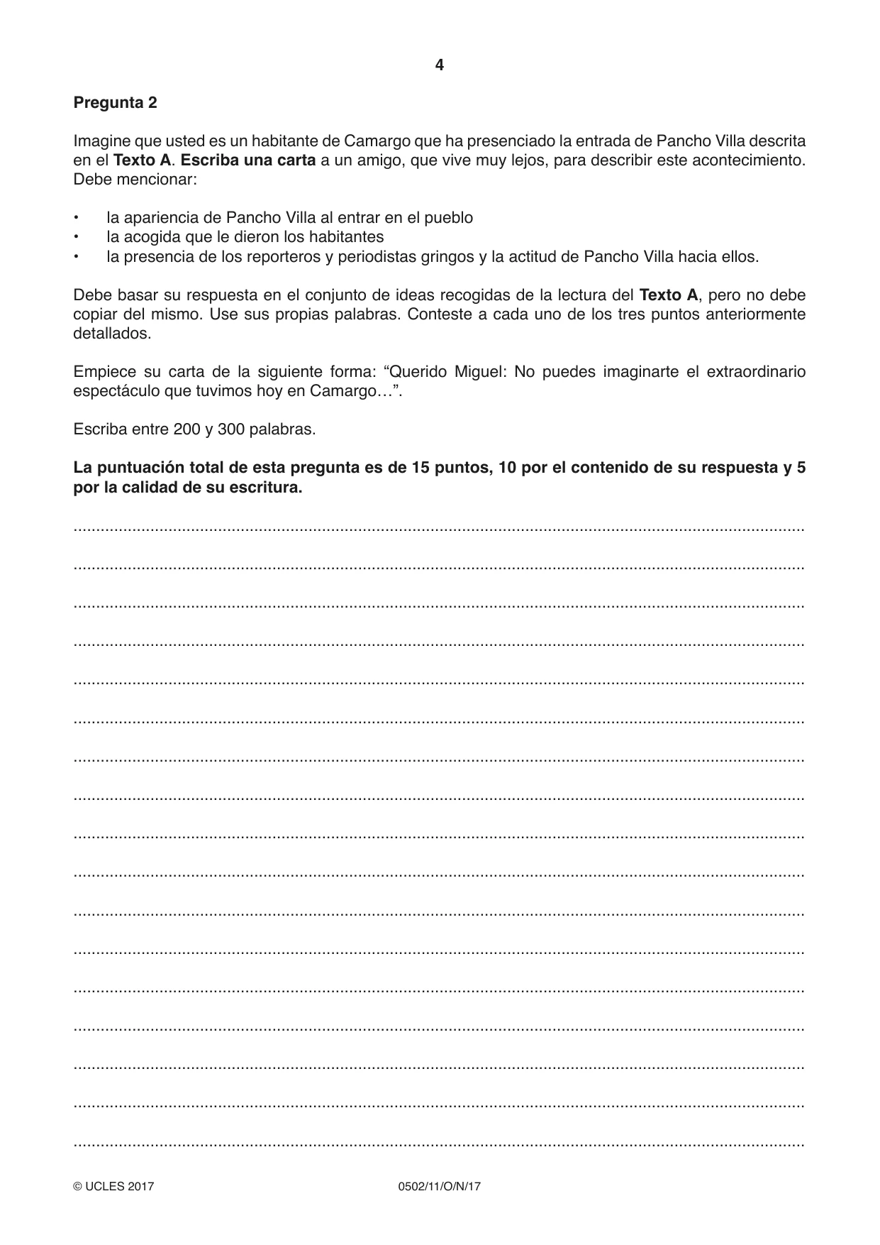Cambridge IGCSE Spanish - First Language 0502 2017 Oct/Nov Paper 1 · Variant 1 question paper, page 4 of 12