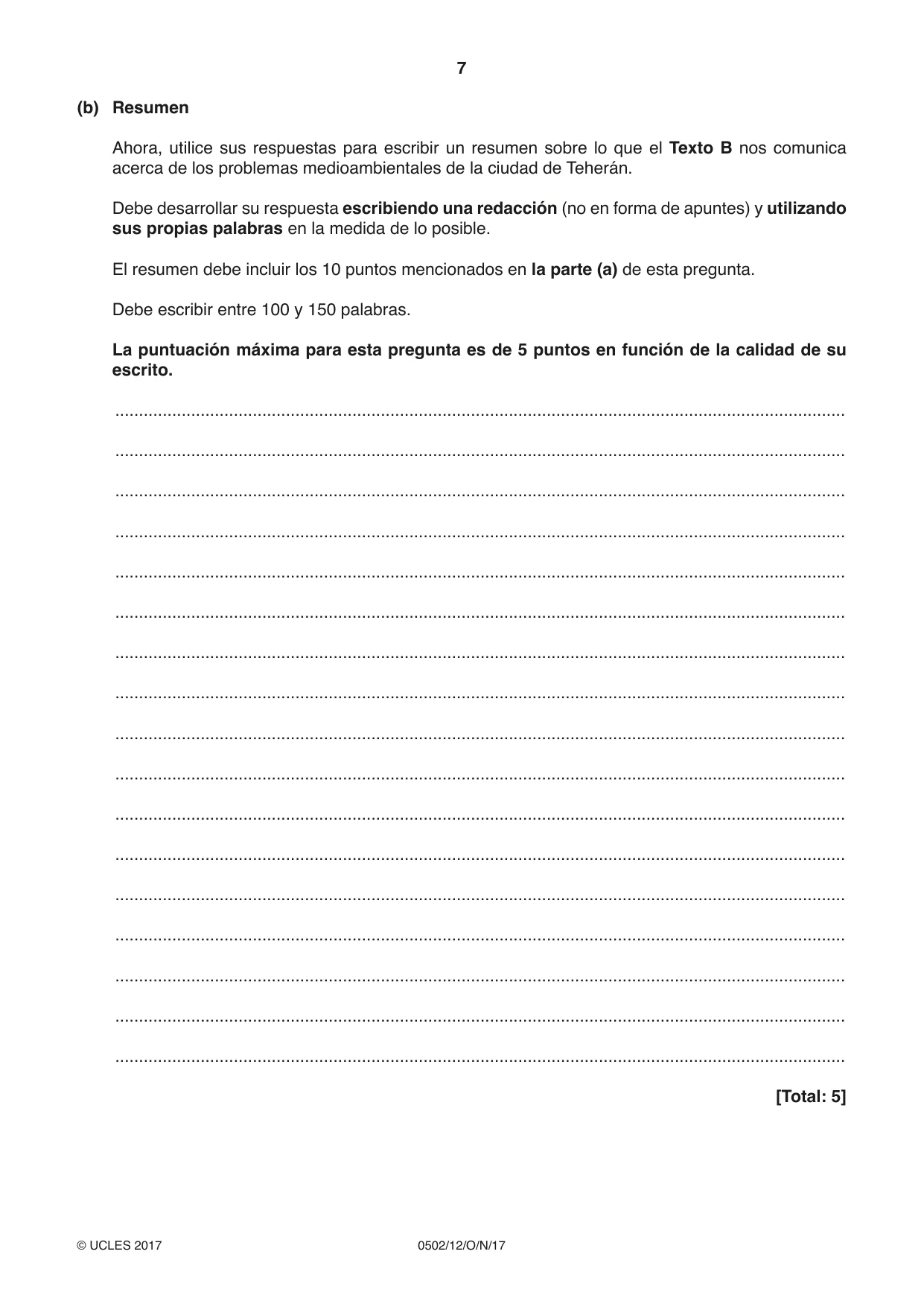 Cambridge IGCSE Spanish - First Language 0502 2017 Oct/Nov Paper 1 · Variant 2 question paper, page 7 of 12