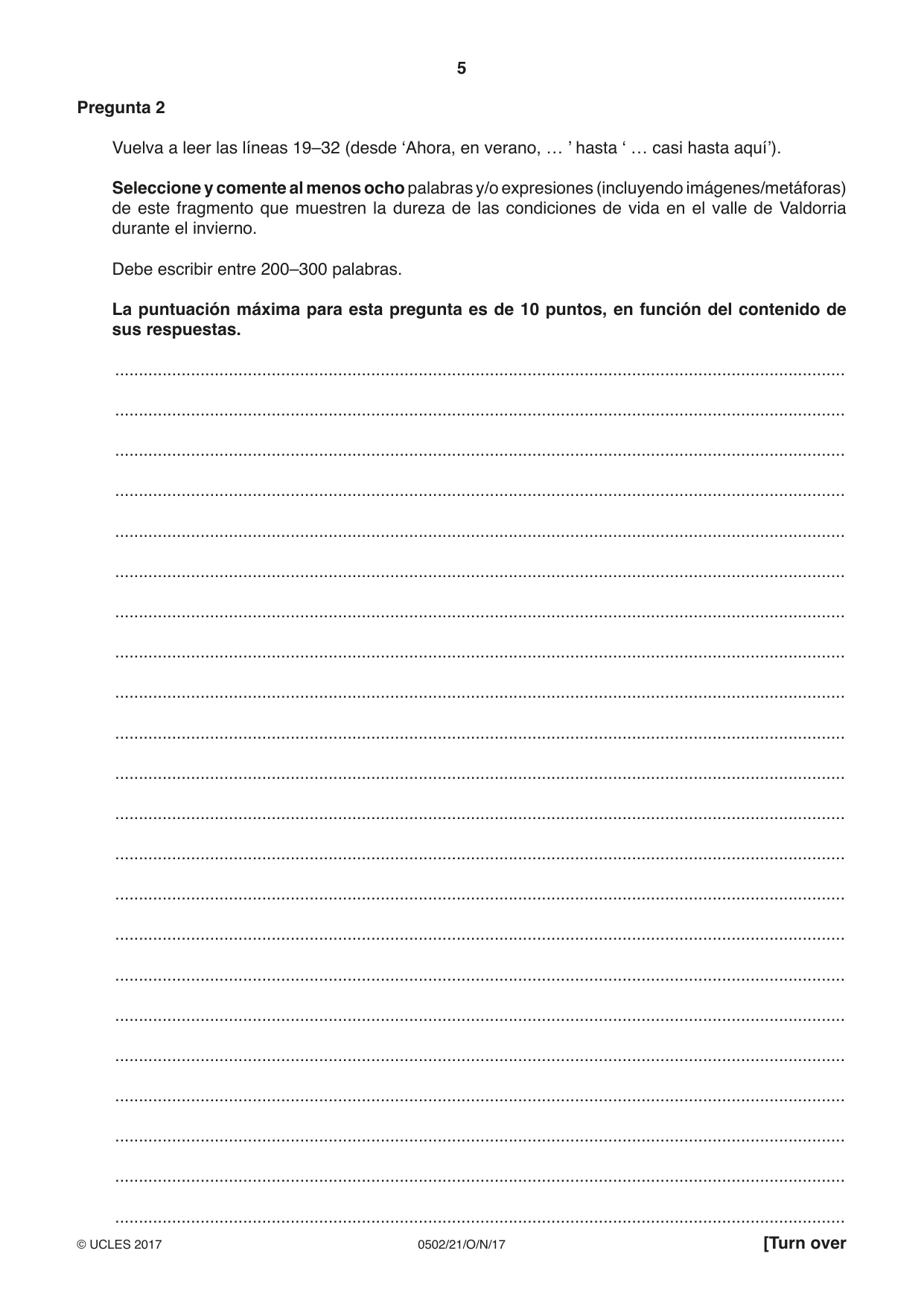 Cambridge IGCSE Spanish - First Language 0502 2017 Oct/Nov Paper 2 · Variant 1 question paper, page 5 of 12