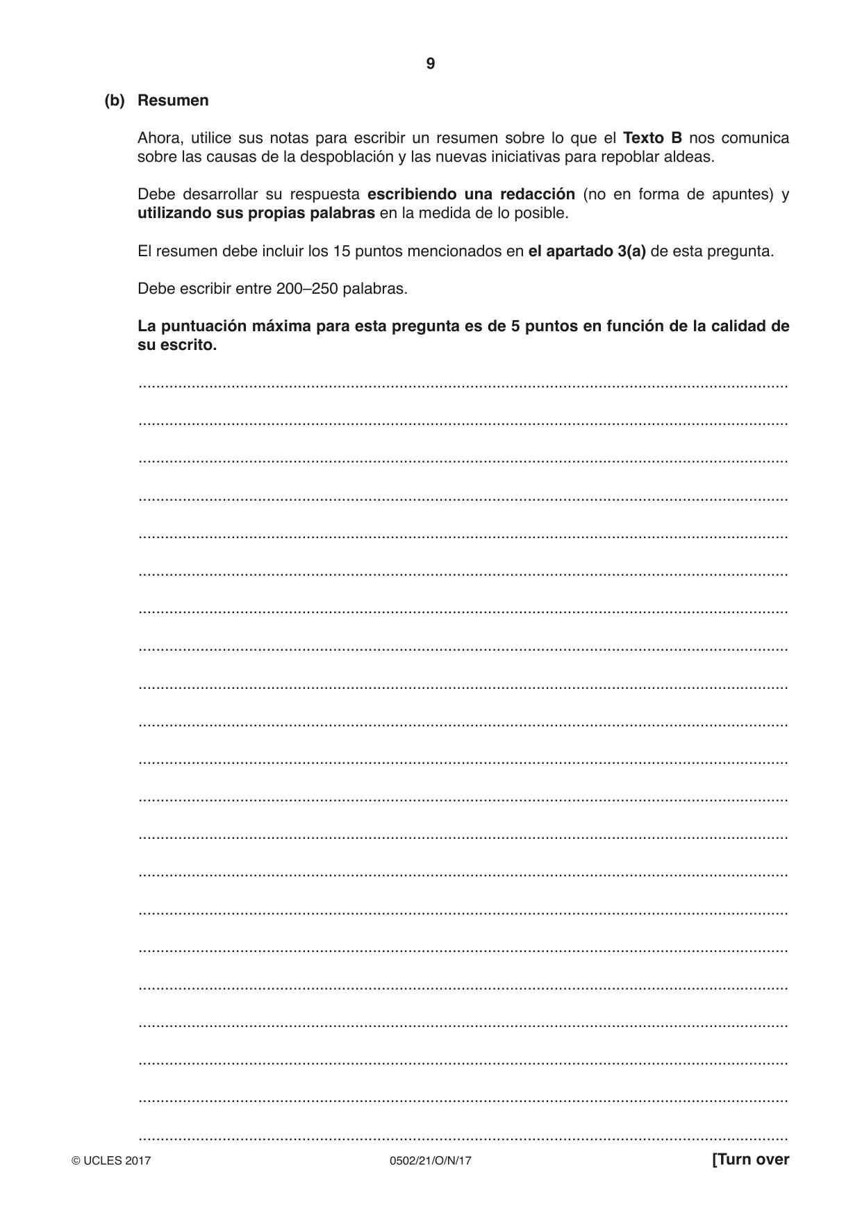 Cambridge IGCSE Spanish - First Language 0502 2017 Oct/Nov Paper 2 · Variant 1 question paper, page 9 of 12