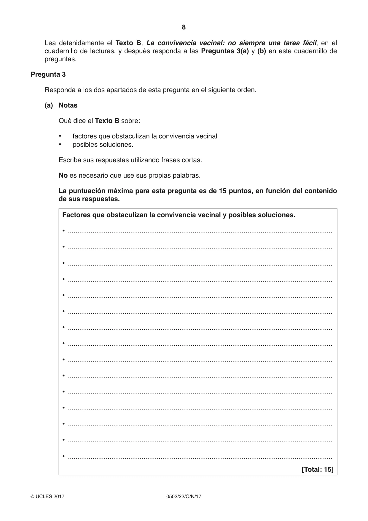 Cambridge IGCSE Spanish - First Language 0502 2017 Oct/Nov Paper 2 · Variant 2 question paper, page 8 of 12