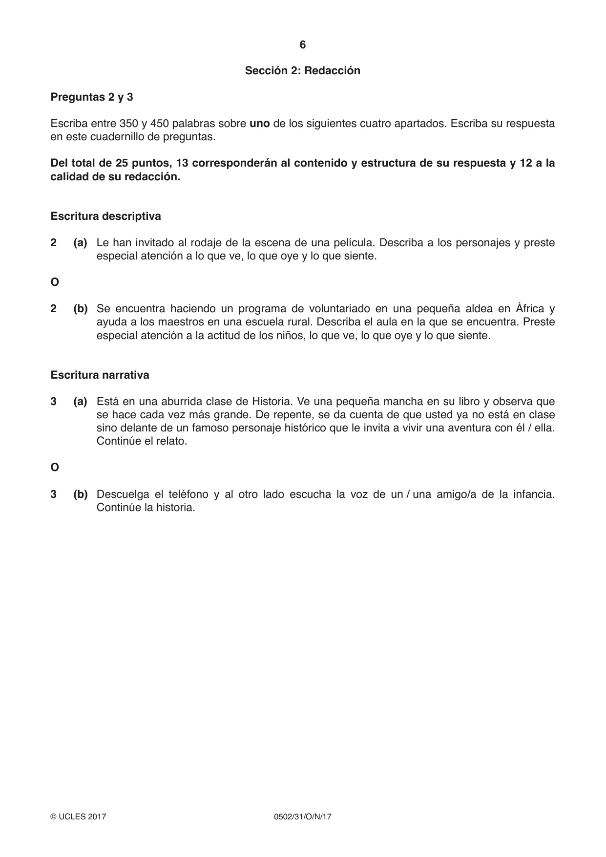 Cambridge IGCSE Spanish - First Language 0502 2017 Oct/Nov Paper 3 · Variant 1 question paper, page 6 of 12