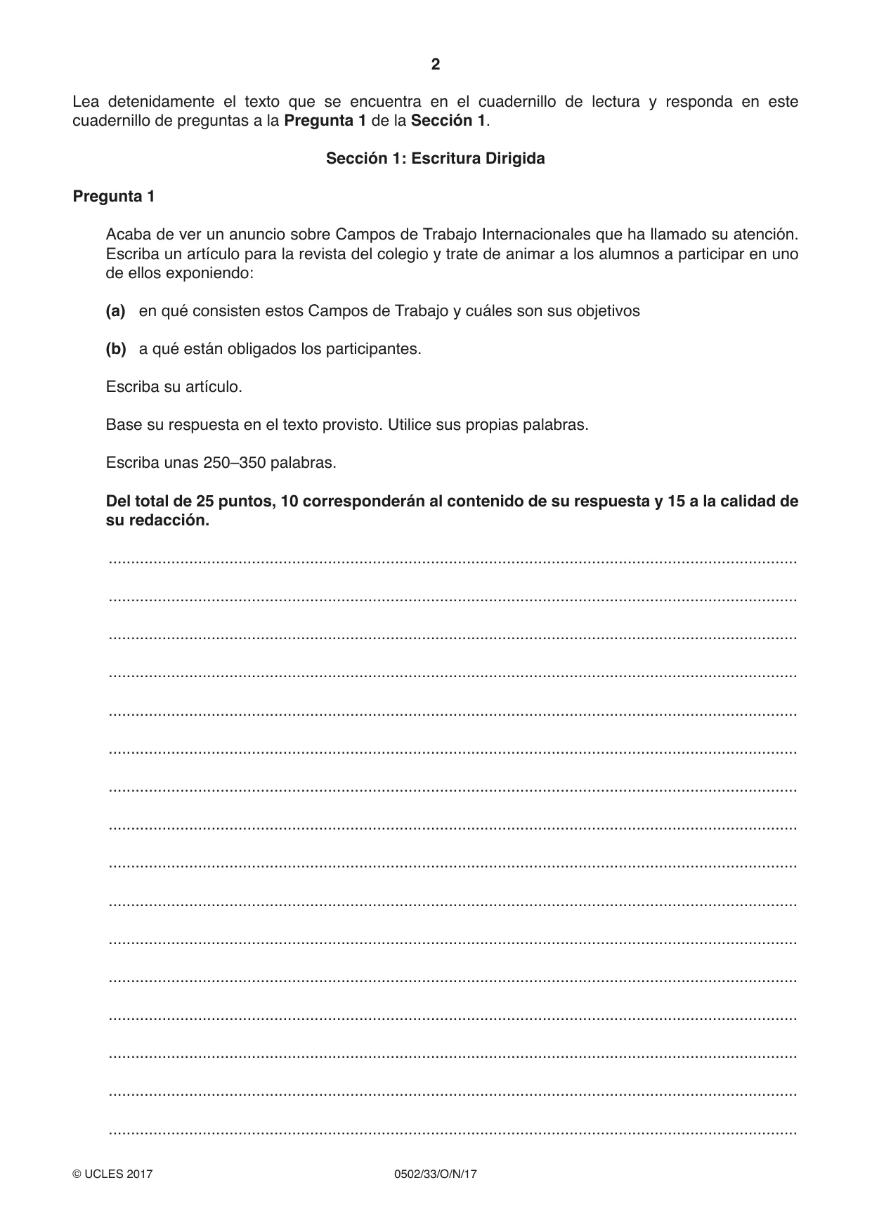 Cambridge IGCSE Spanish - First Language 0502 2017 Oct/Nov Paper 3 · Variant 3 question paper, page 2 of 12