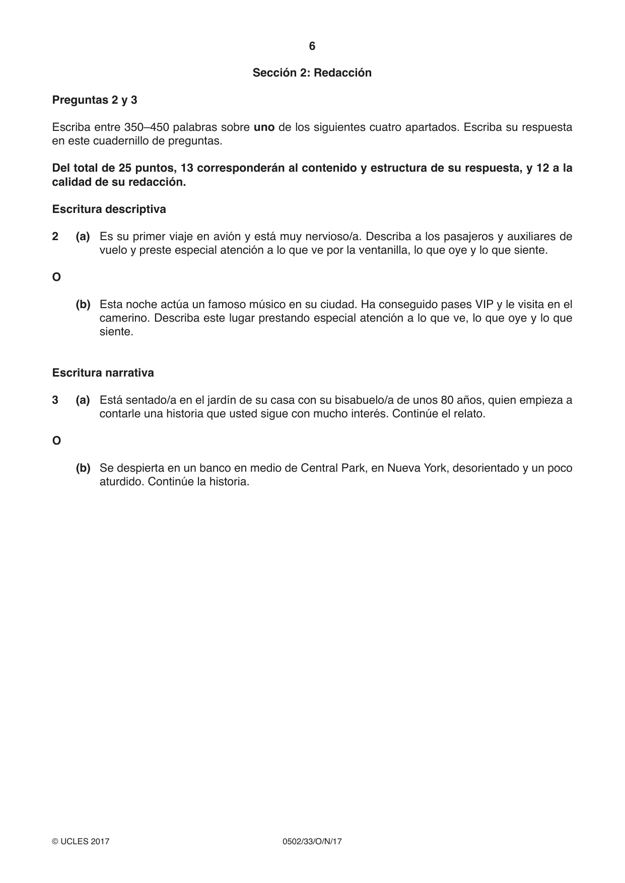 Cambridge IGCSE Spanish - First Language 0502 2017 Oct/Nov Paper 3 · Variant 3 question paper, page 6 of 12