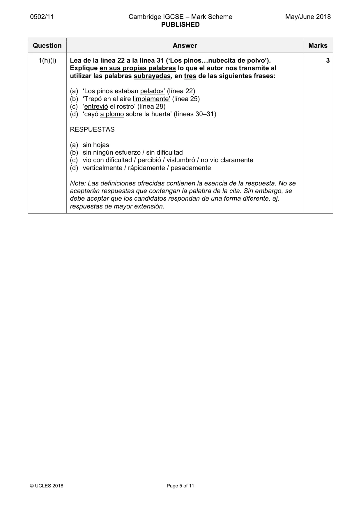 Mark scheme, page 5 of 11