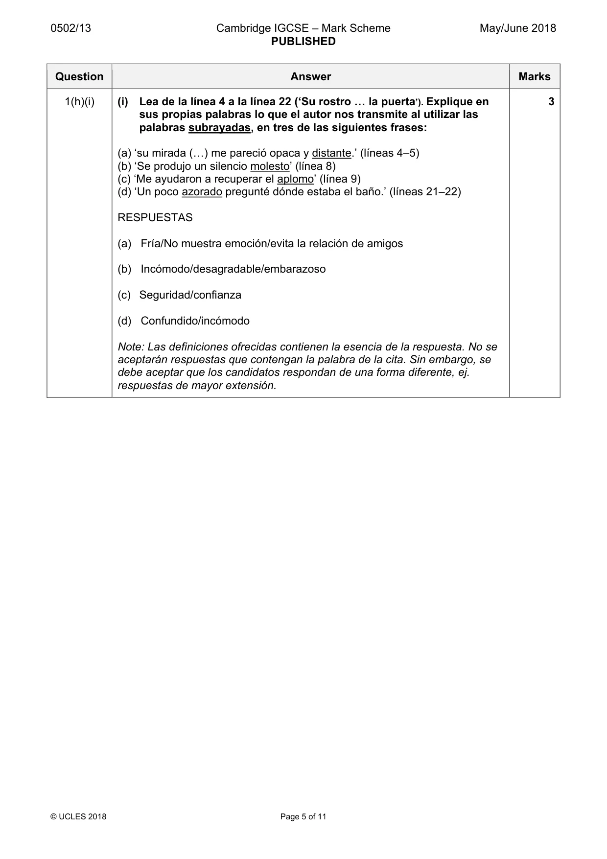 Mark scheme, page 5 of 11