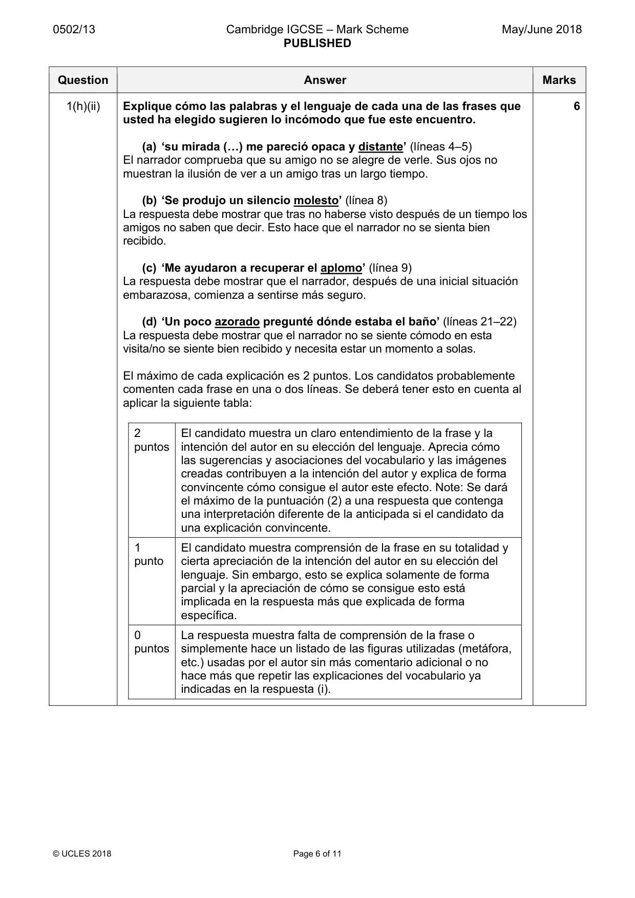 Mark scheme, page 6 of 11