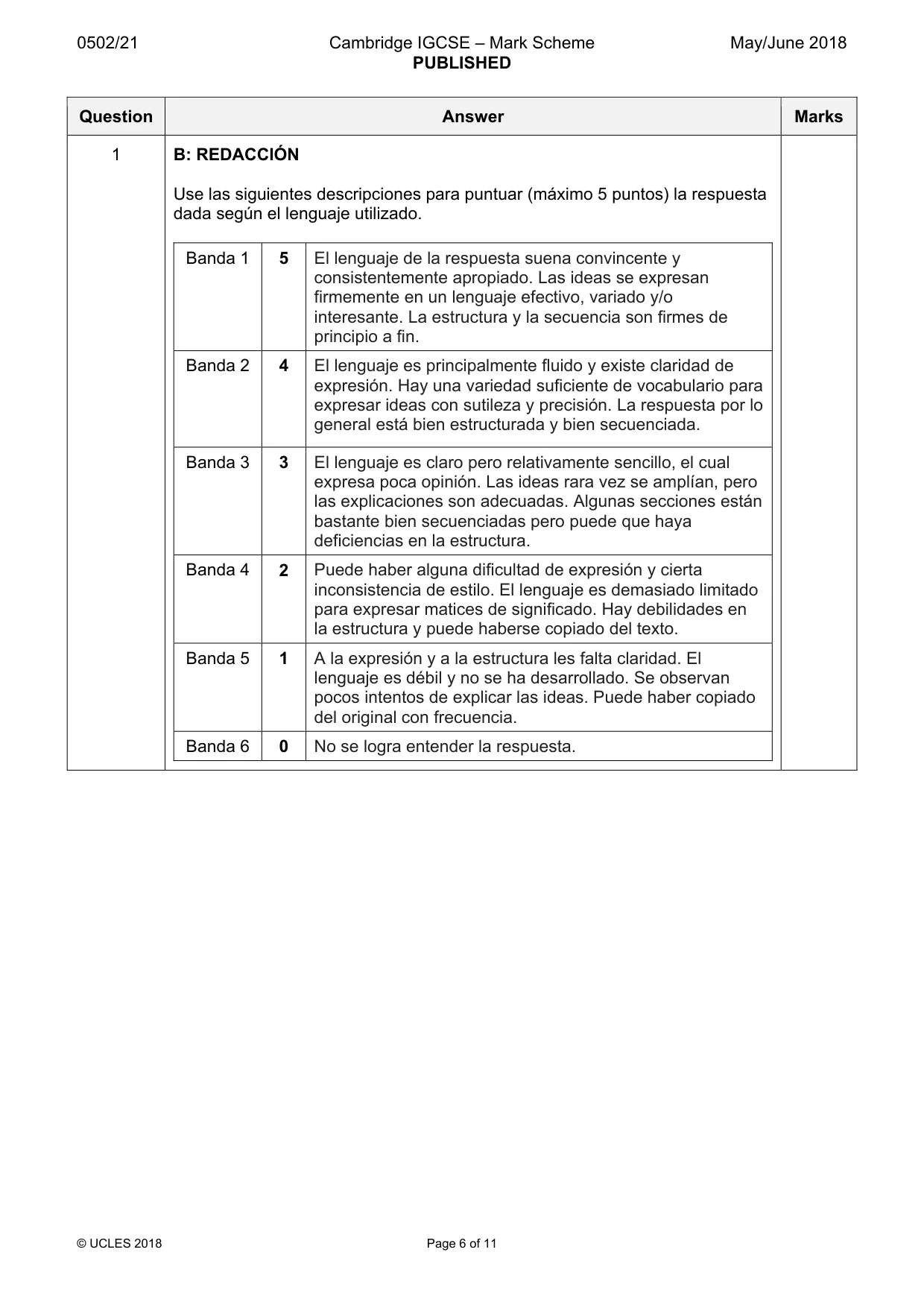Mark scheme, page 6 of 11