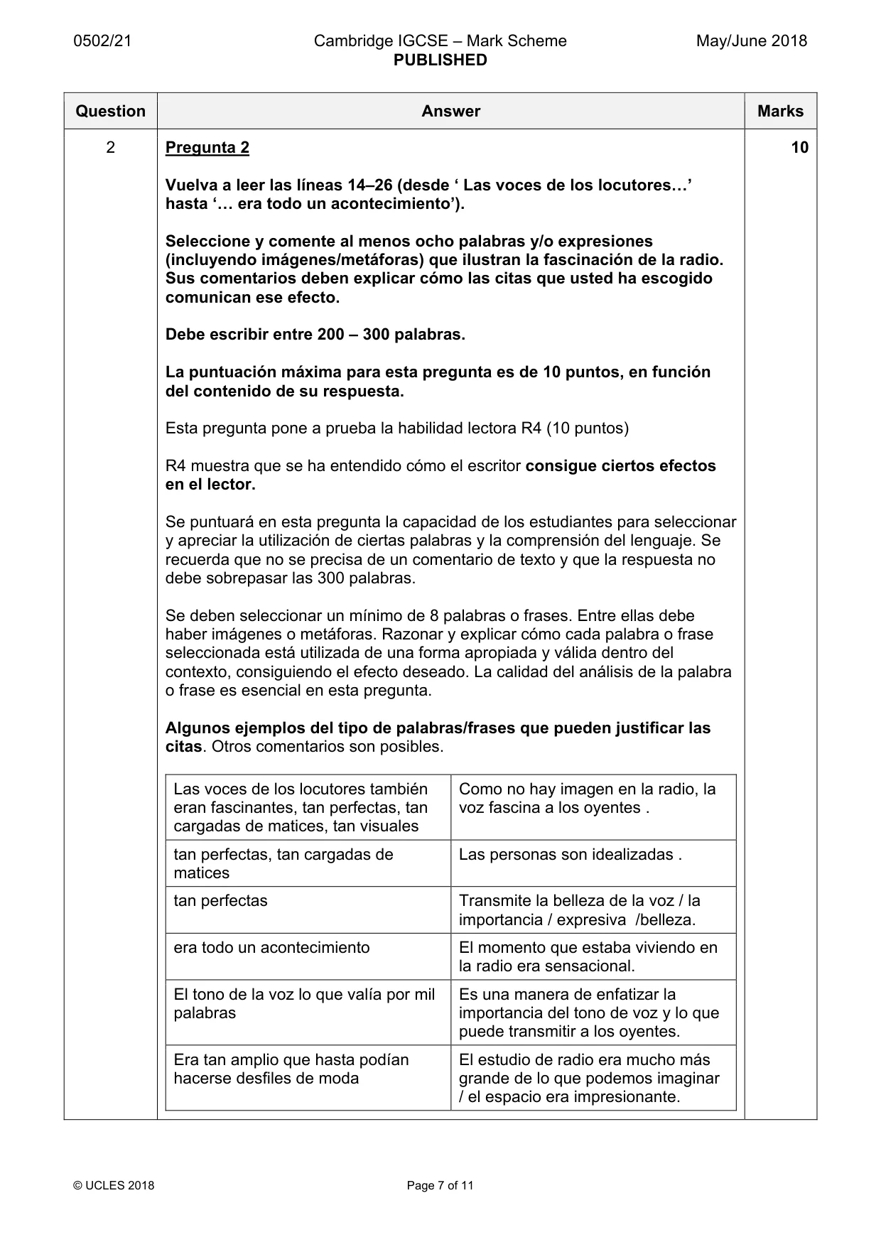 Mark scheme, page 7 of 11