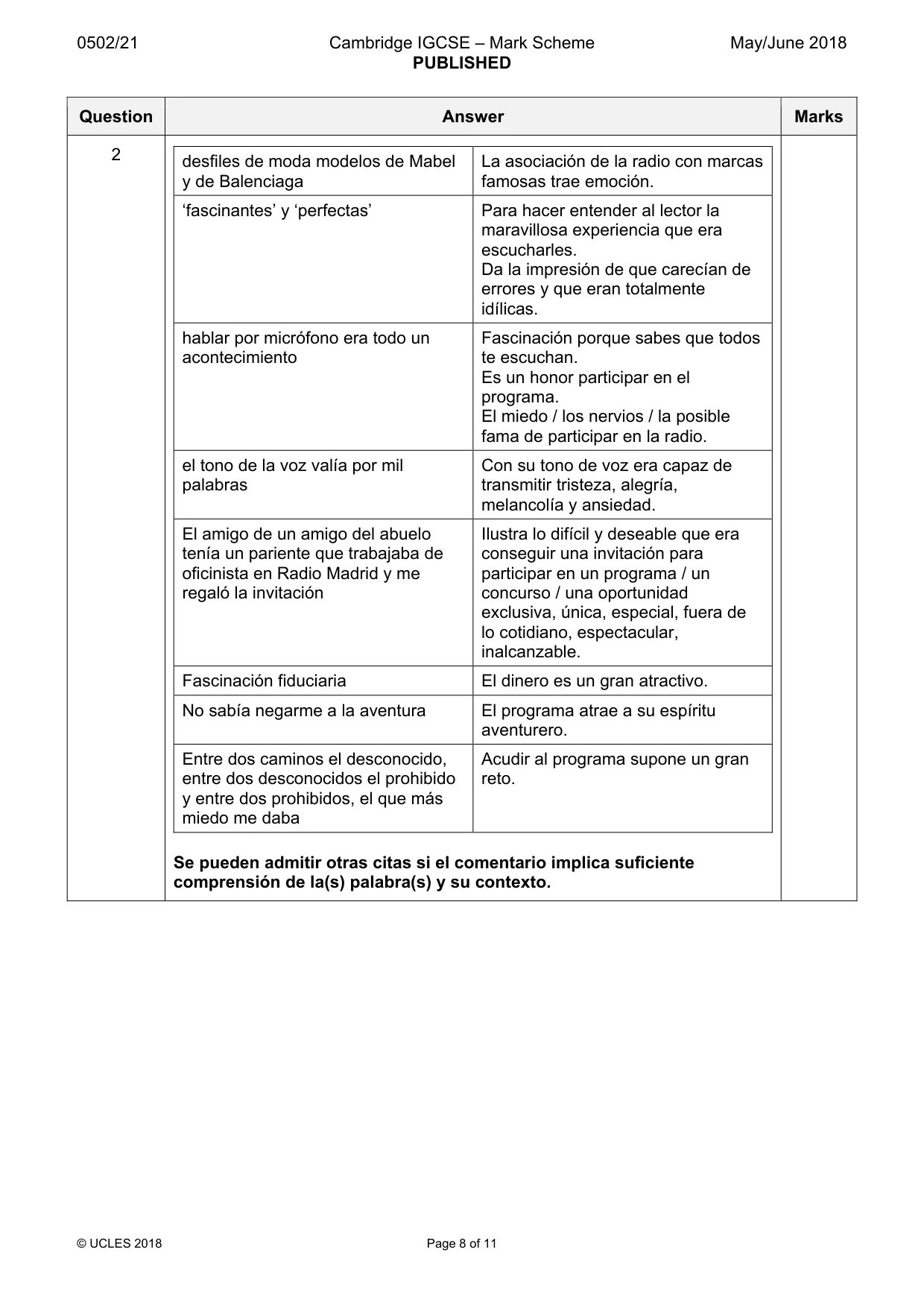 Mark scheme, page 8 of 11