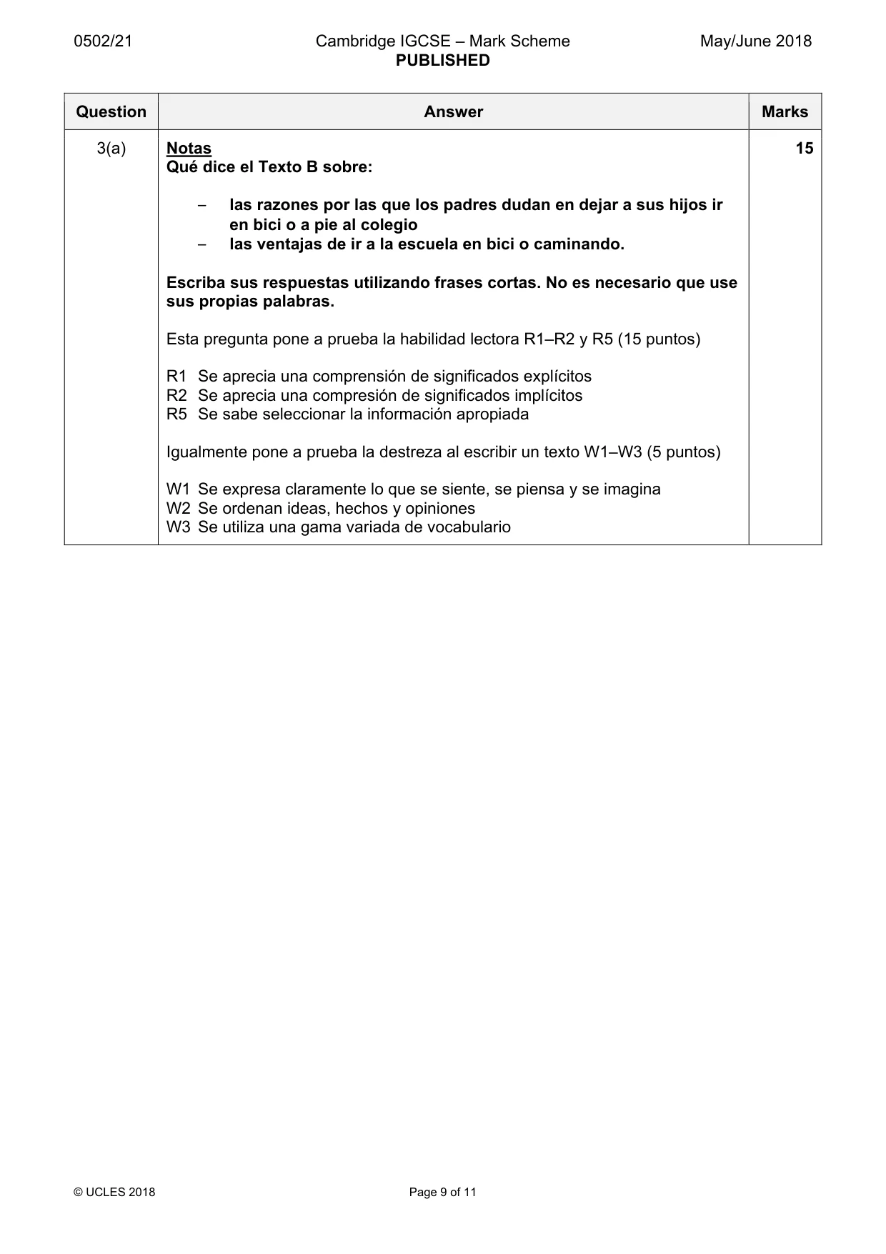 Mark scheme, page 9 of 11