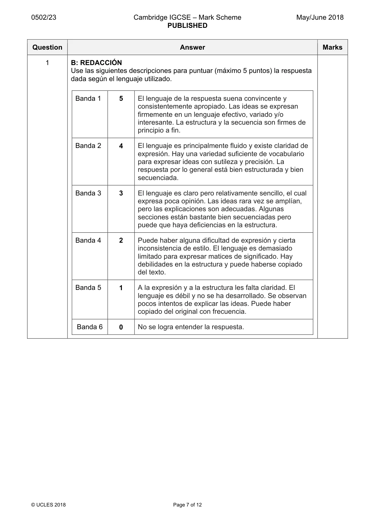 Mark scheme, page 7 of 12
