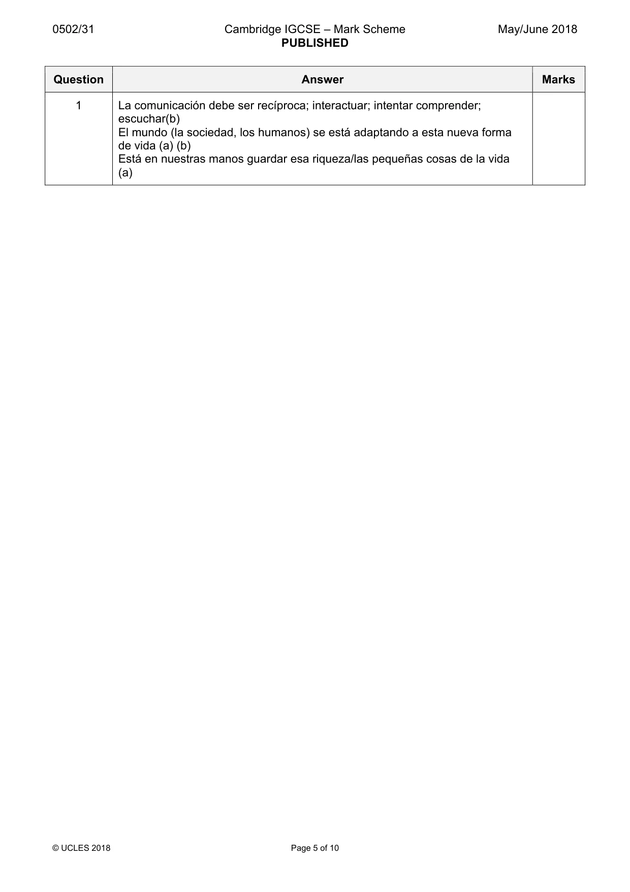 Mark scheme, page 5 of 10