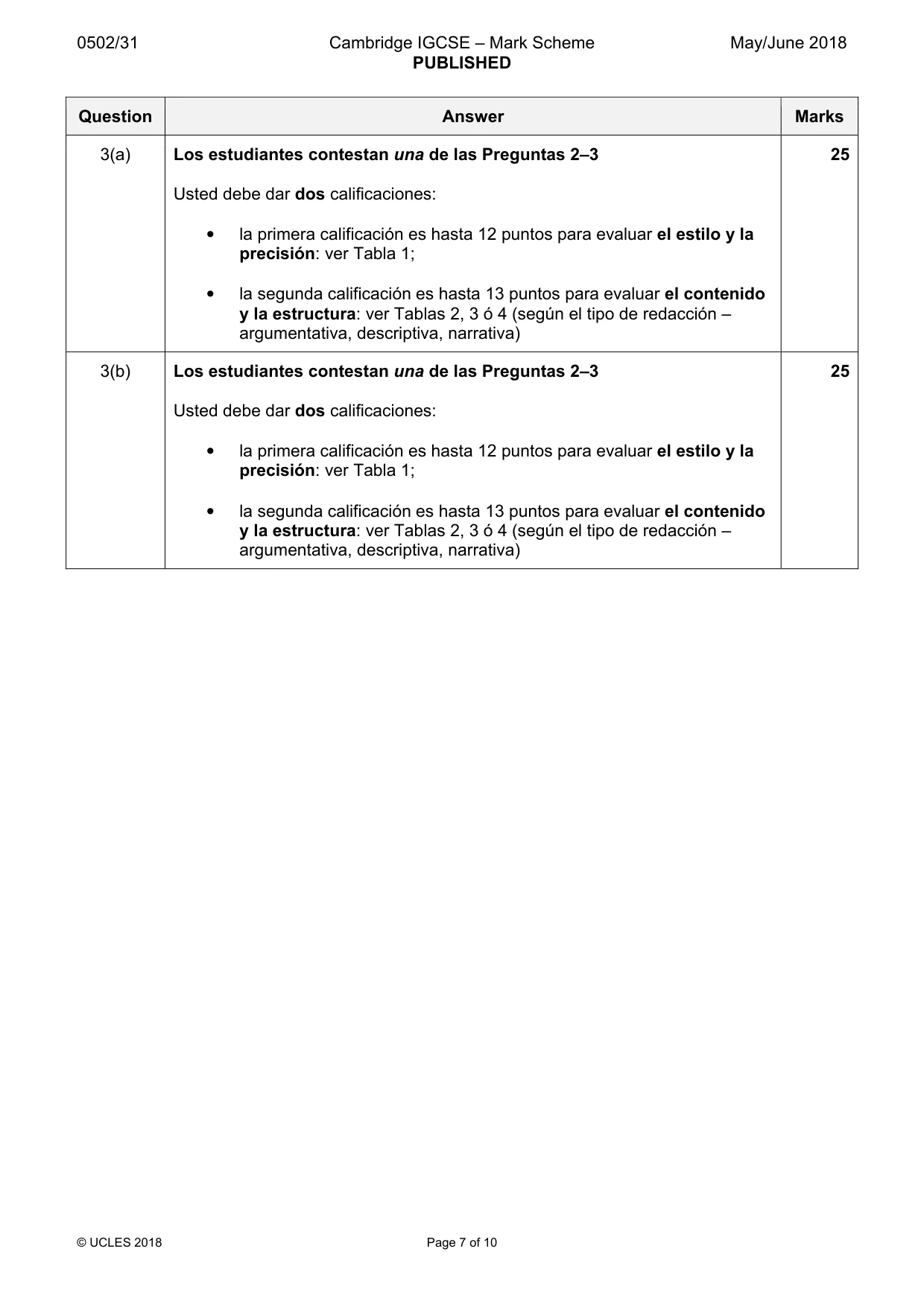 Mark scheme, page 7 of 10