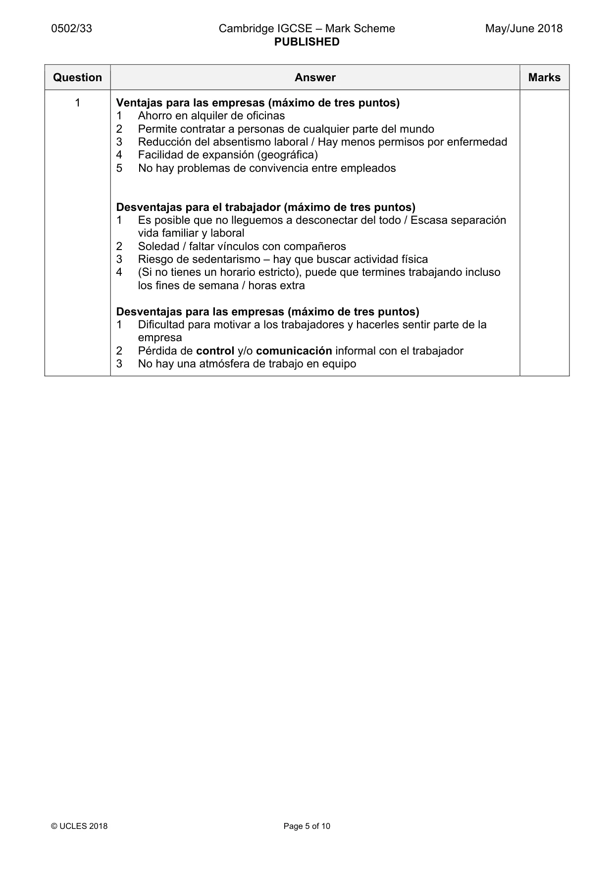 Mark scheme, page 5 of 10