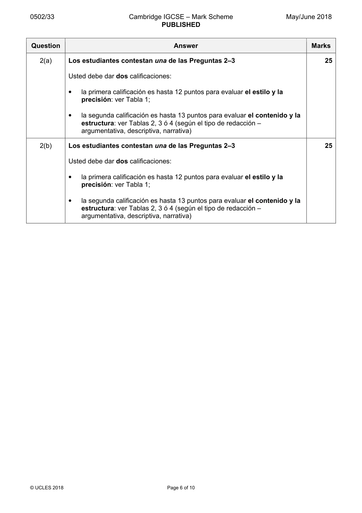 Mark scheme, page 6 of 10
