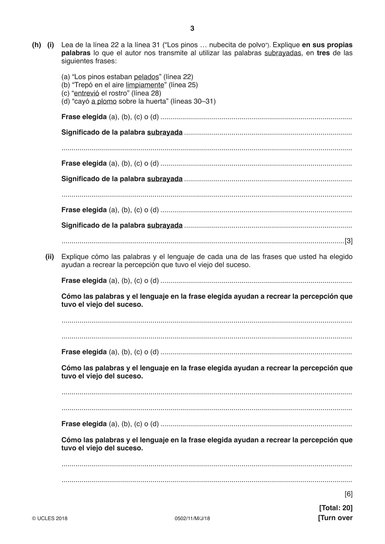 Cambridge IGCSE Spanish - First Language 0502 2018 May/June Paper 1 · Variant 1 question paper, page 3 of 12