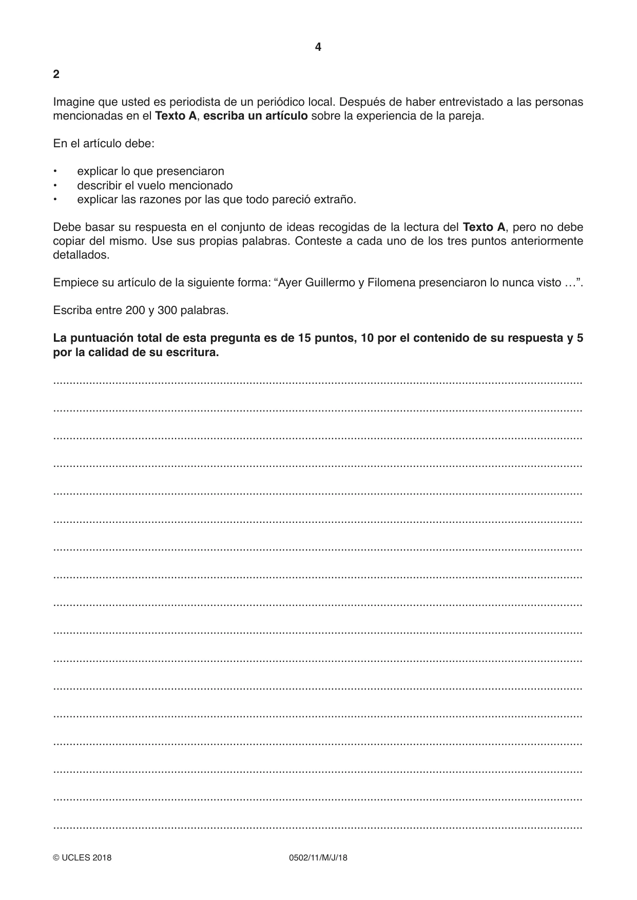 Cambridge IGCSE Spanish - First Language 0502 2018 May/June Paper 1 · Variant 1 question paper, page 4 of 12
