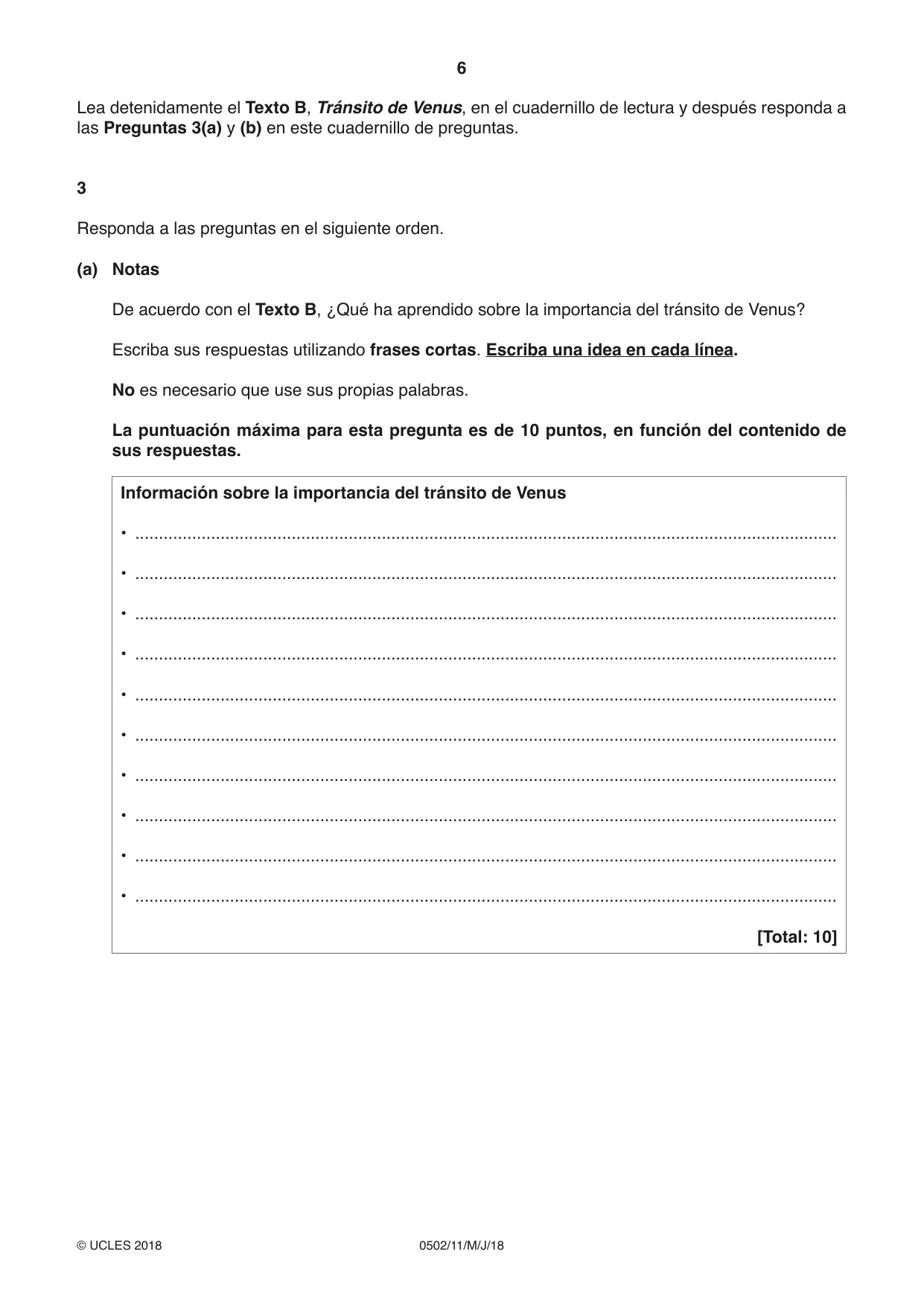 Cambridge IGCSE Spanish - First Language 0502 2018 May/June Paper 1 · Variant 1 question paper, page 6 of 12