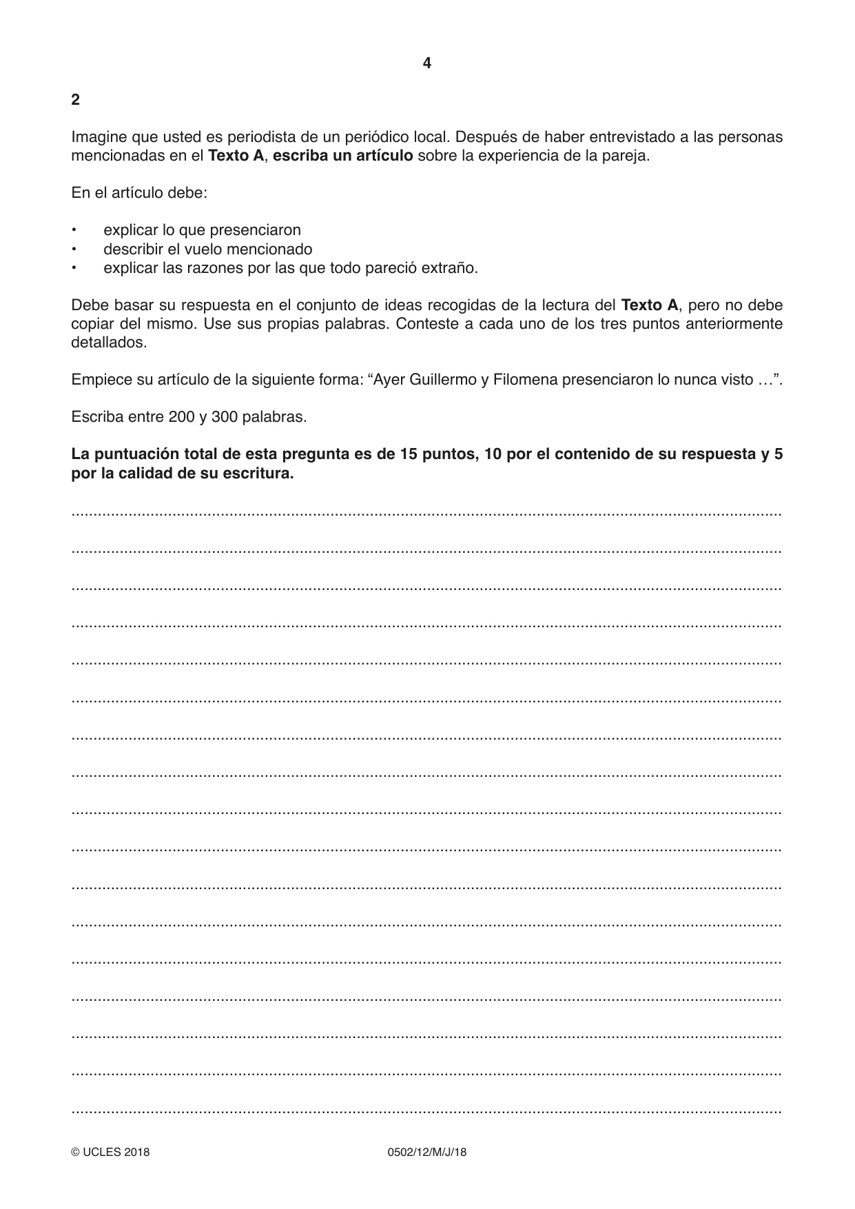 Cambridge IGCSE Spanish - First Language 0502 2018 May/June Paper 1 · Variant 2 question paper, page 4 of 12