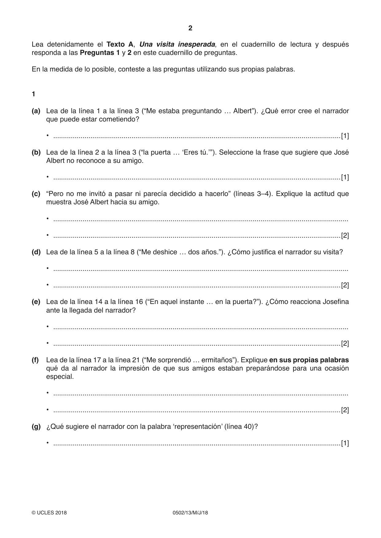 Cambridge IGCSE Spanish - First Language 0502 2018 May/June Paper 1 · Variant 3 question paper, page 2 of 12