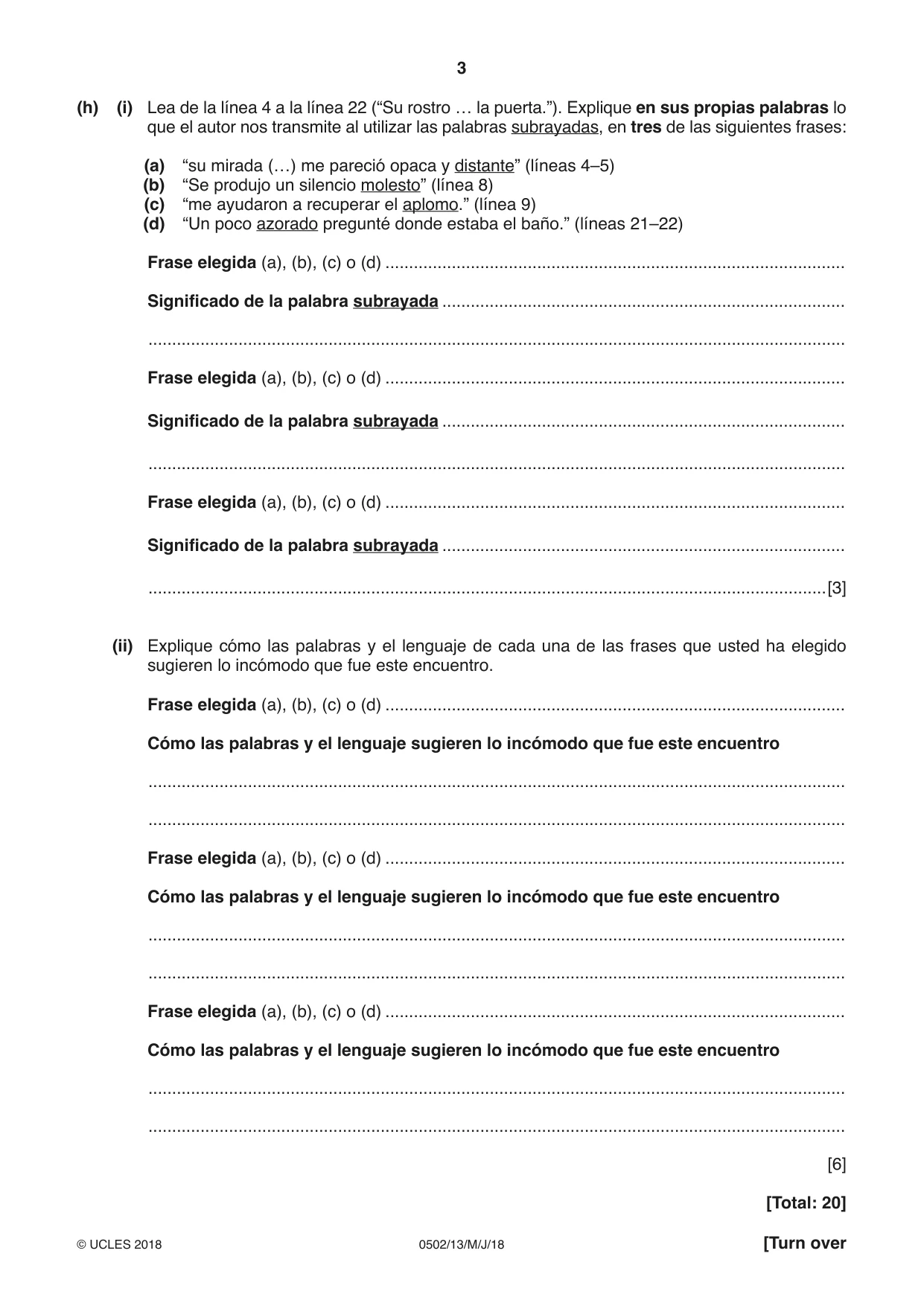 Cambridge IGCSE Spanish - First Language 0502 2018 May/June Paper 1 · Variant 3 question paper, page 3 of 12
