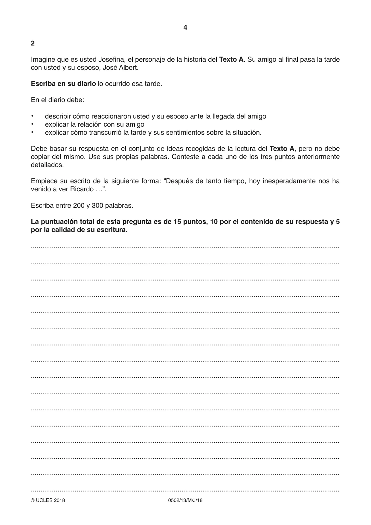 Cambridge IGCSE Spanish - First Language 0502 2018 May/June Paper 1 · Variant 3 question paper, page 4 of 12