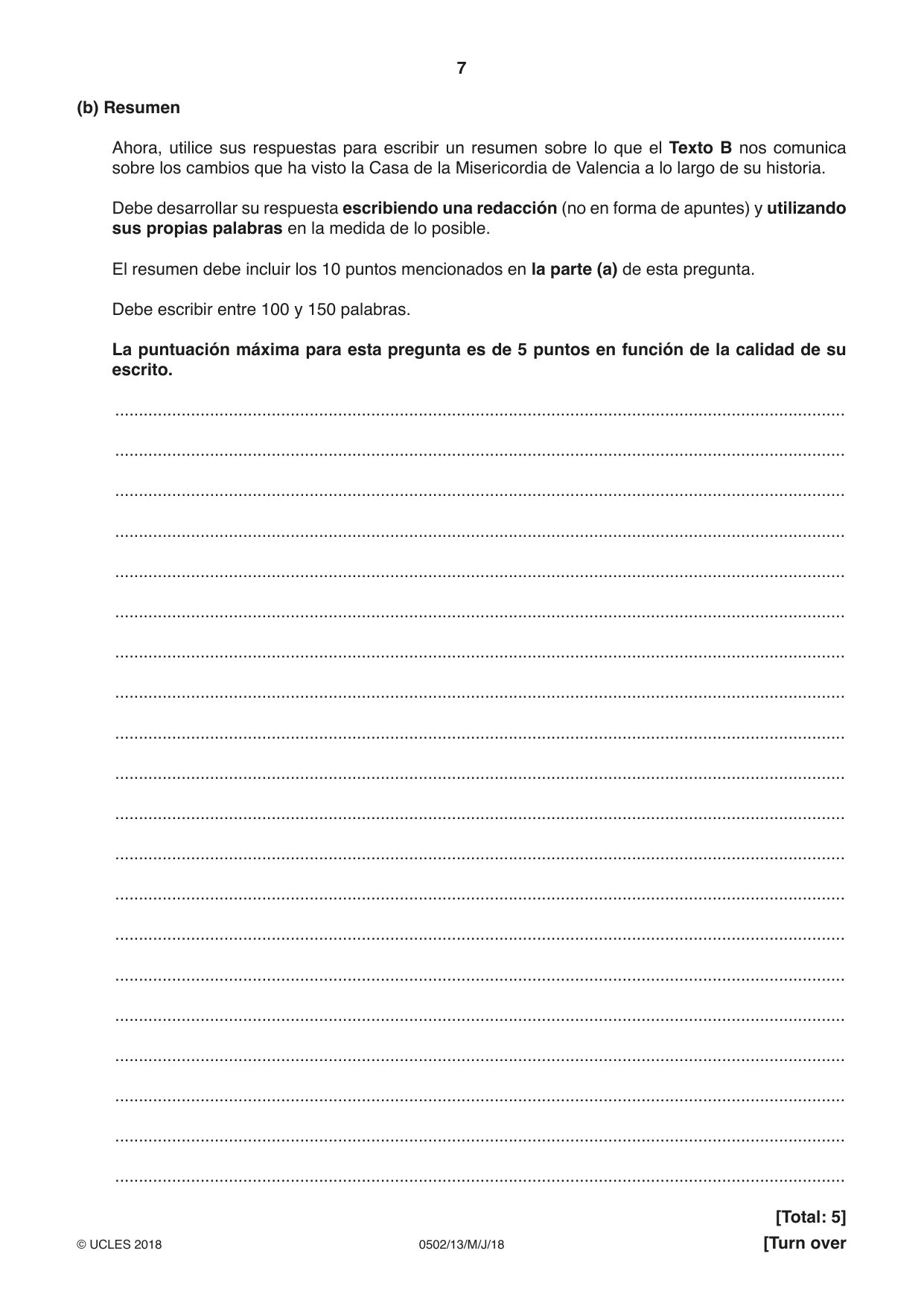 Cambridge IGCSE Spanish - First Language 0502 2018 May/June Paper 1 · Variant 3 question paper, page 7 of 12