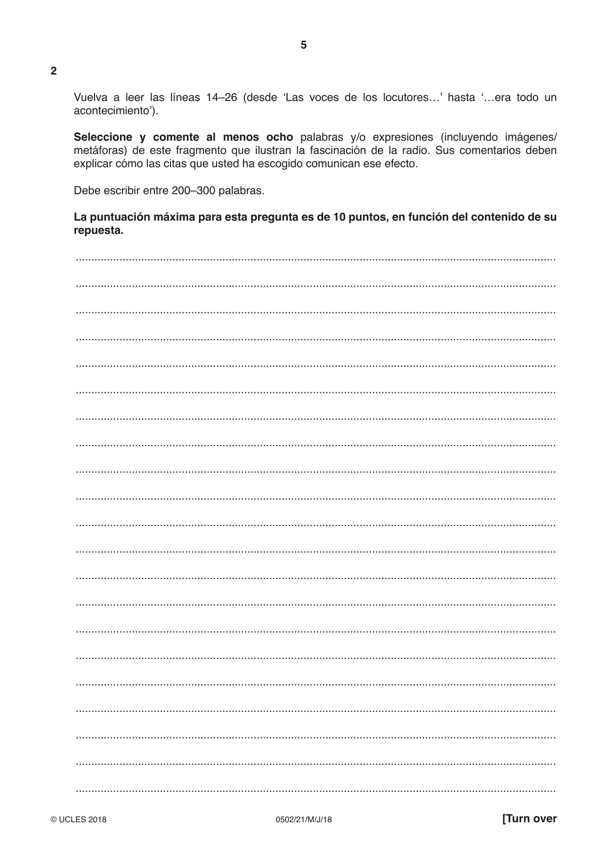 Cambridge IGCSE Spanish - First Language 0502 2018 May/June Paper 2 · Variant 1 question paper, page 5 of 12