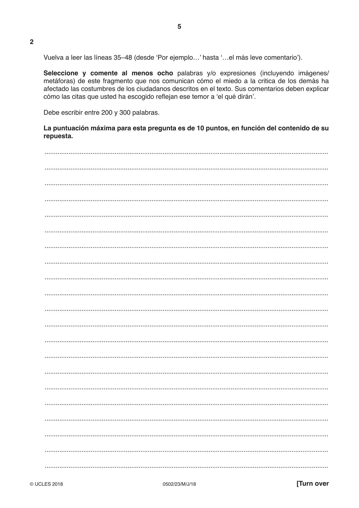 Cambridge IGCSE Spanish - First Language 0502 2018 May/June Paper 2 · Variant 3 question paper, page 5 of 12