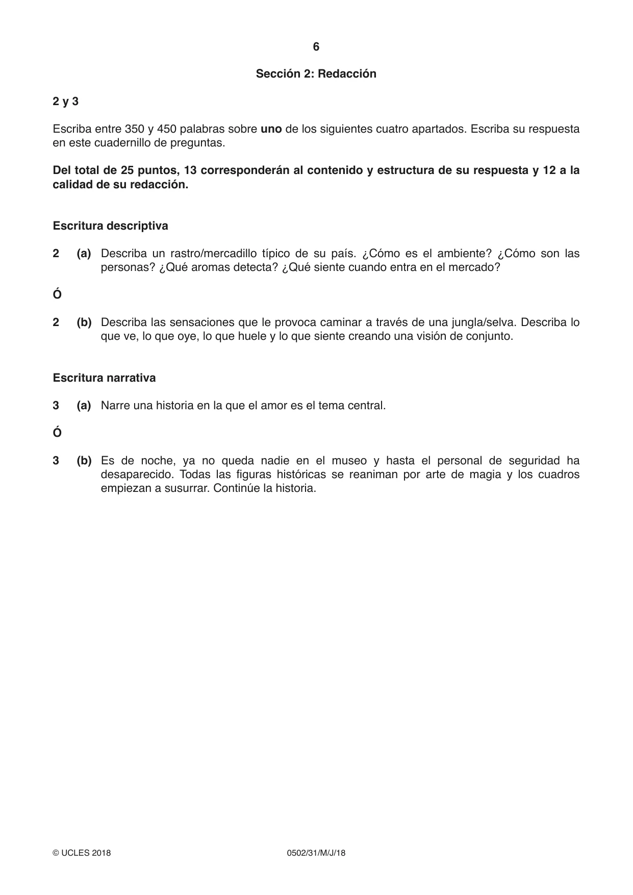 Cambridge IGCSE Spanish - First Language 0502 2018 May/June Paper 3 · Variant 1 question paper, page 6 of 12