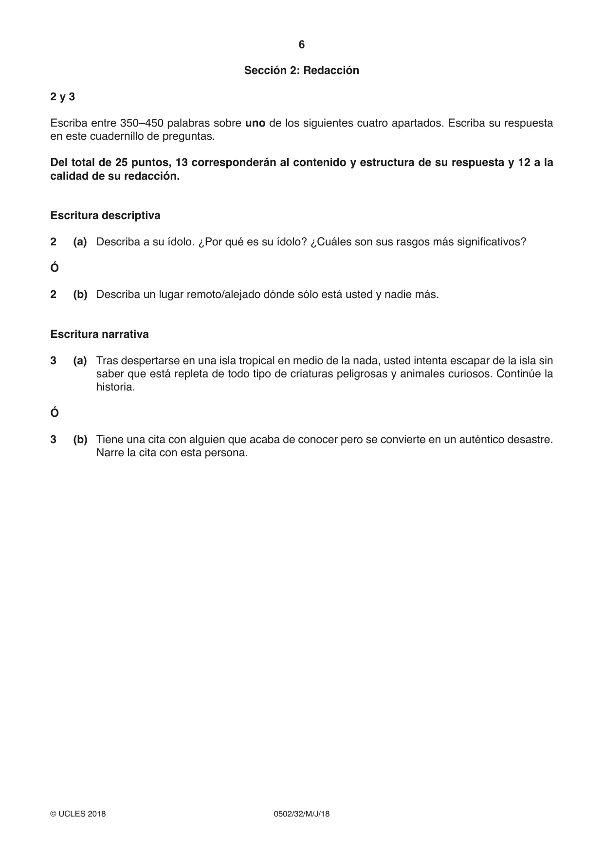 Cambridge IGCSE Spanish - First Language 0502 2018 May/June Paper 3 · Variant 2 question paper, page 6 of 12