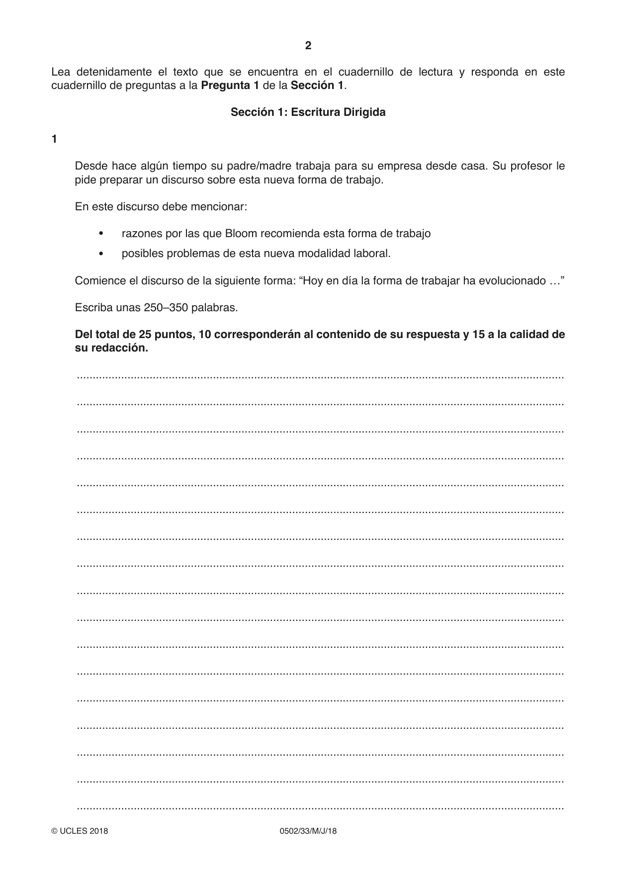 Cambridge IGCSE Spanish - First Language 0502 2018 May/June Paper 3 · Variant 3 question paper, page 2 of 12