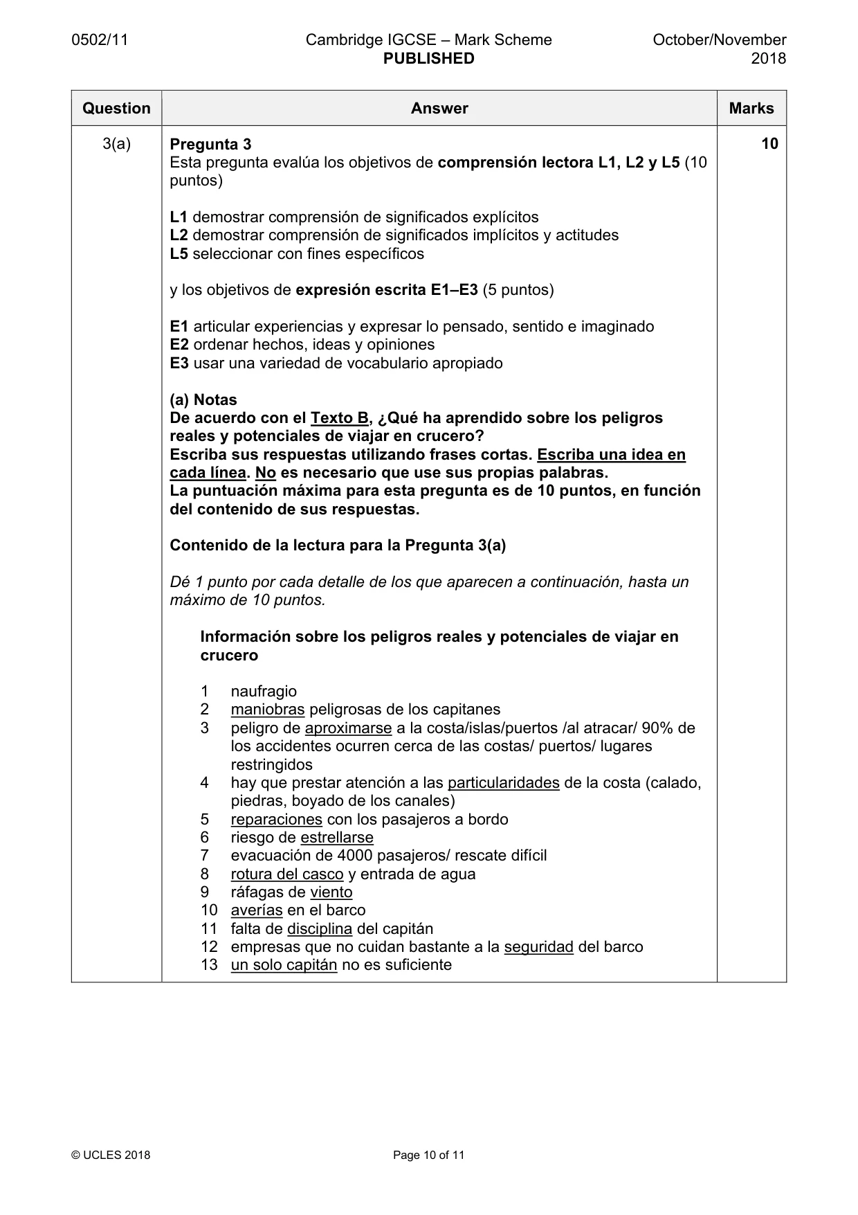 Mark scheme, page 10 of 11