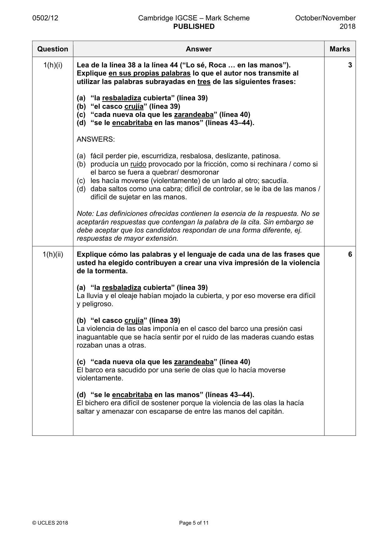 Mark scheme, page 5 of 11