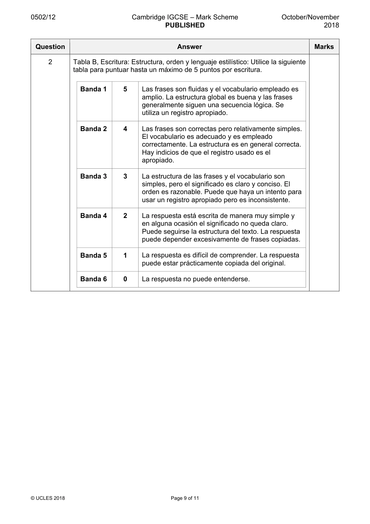 Mark scheme, page 9 of 11
