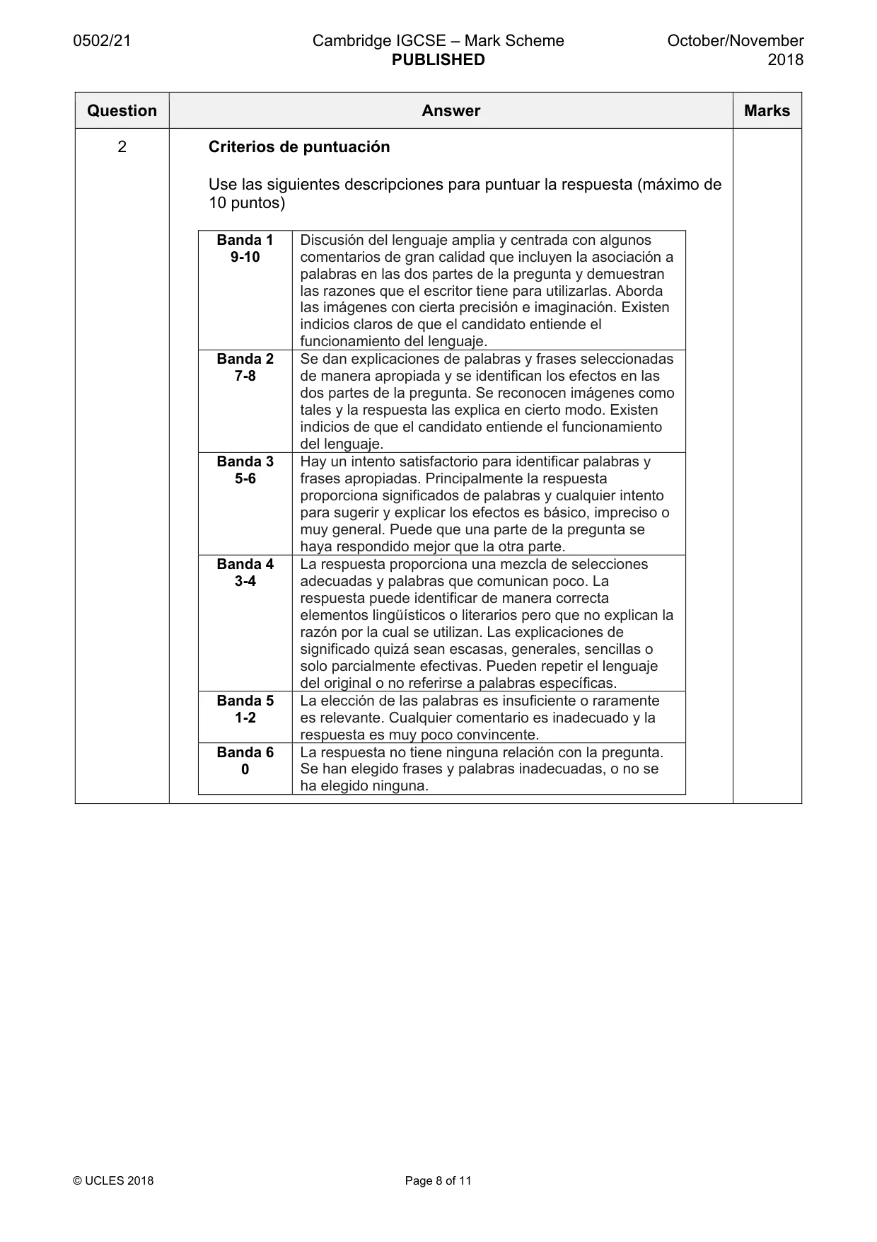 Mark scheme, page 8 of 11